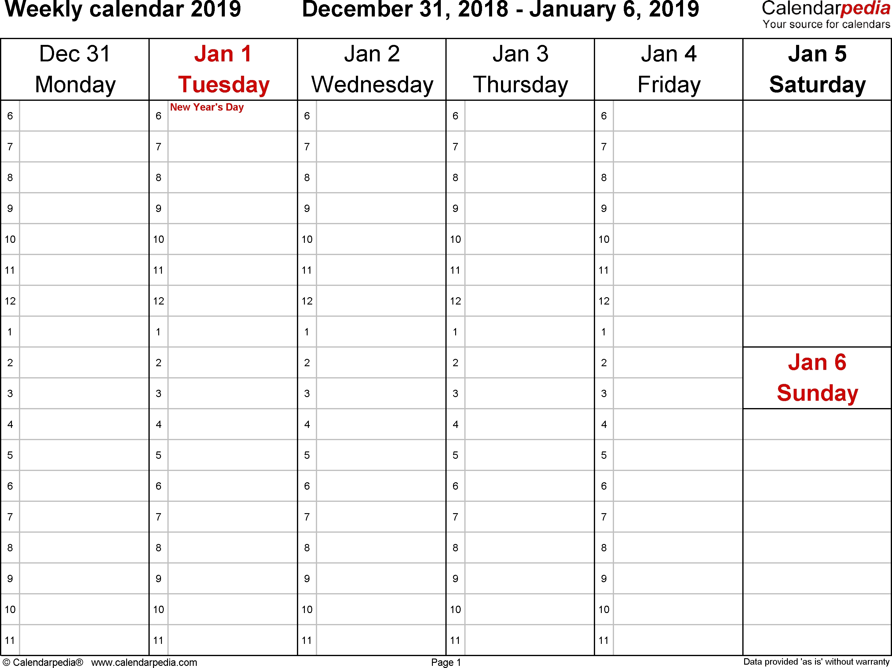 Weekly Calendar 2019 For Word - 12 Free Printable Templates-One Week Calendar Printable Blank