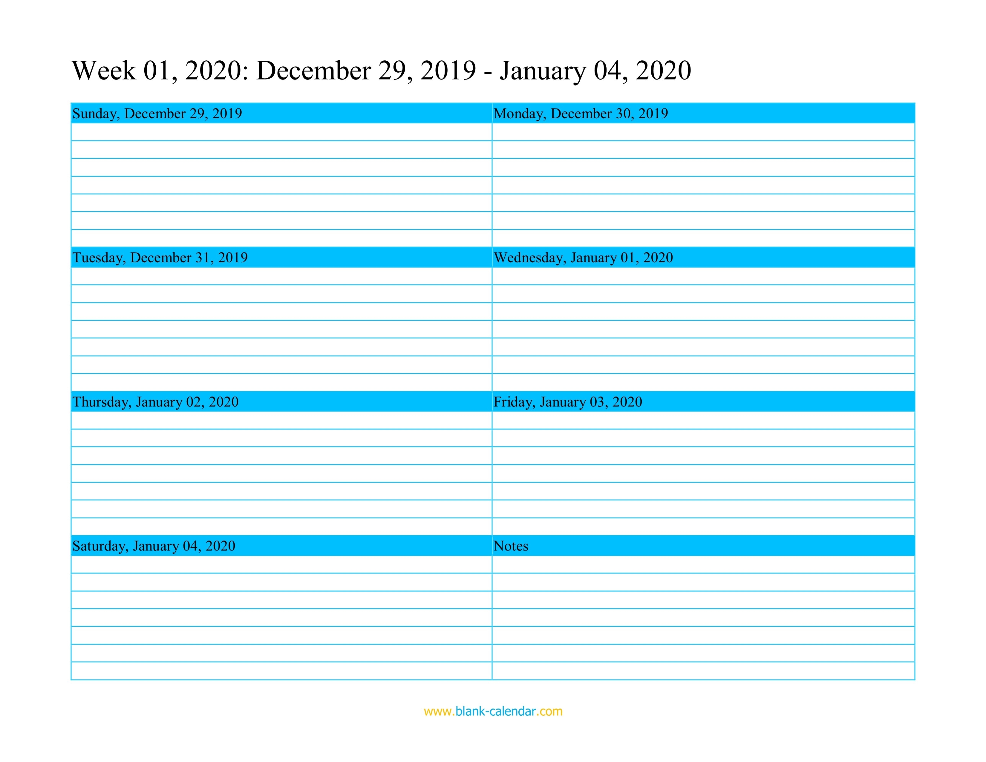 Weekly Calendar 2020 (Word, Excel, Pdf)-2020 Word Calendar Template