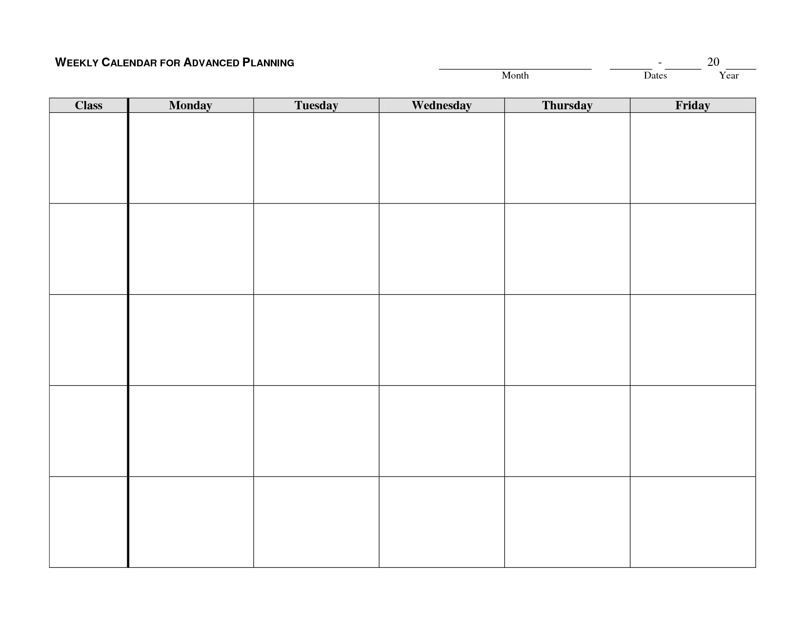 Weekly Calendar Template - Google Search | Autism/school-Blank Monday Through Friday Template