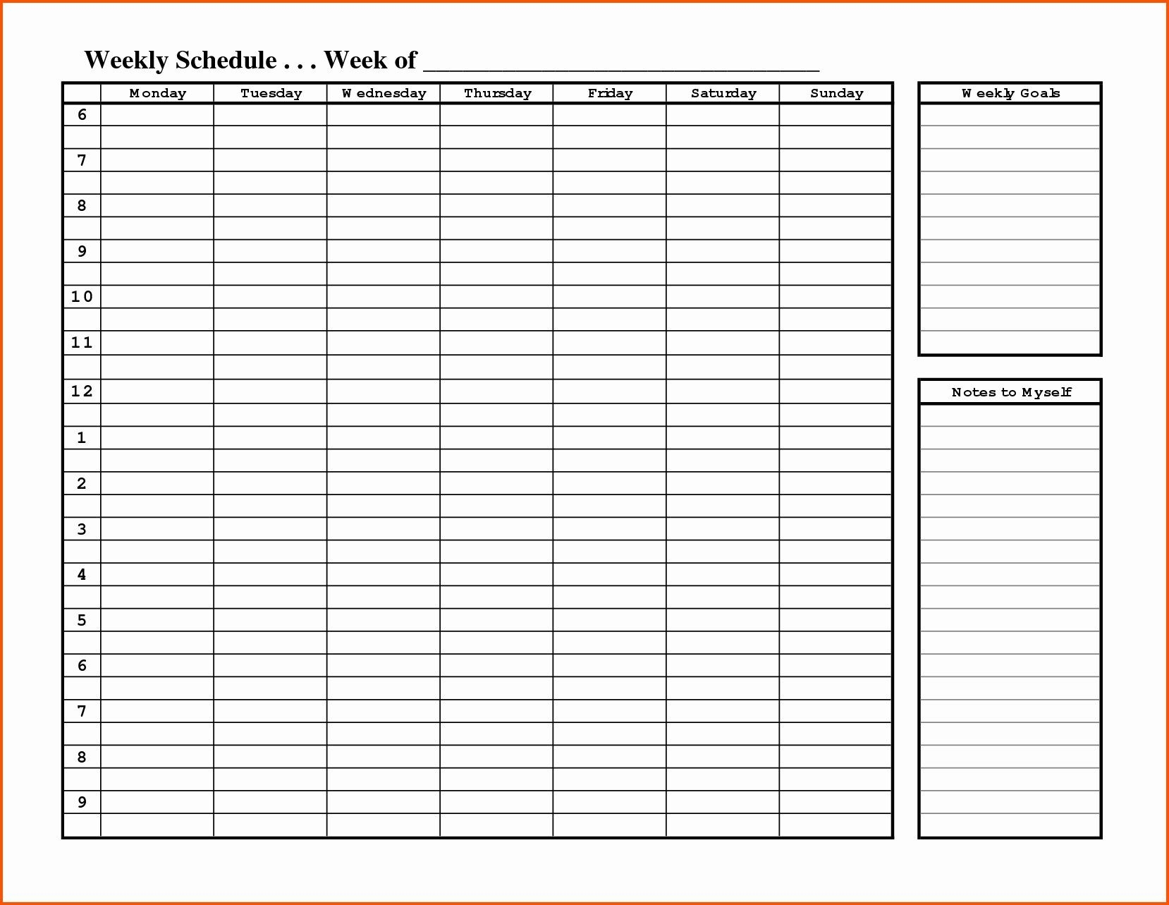 hourly schedule work week printable