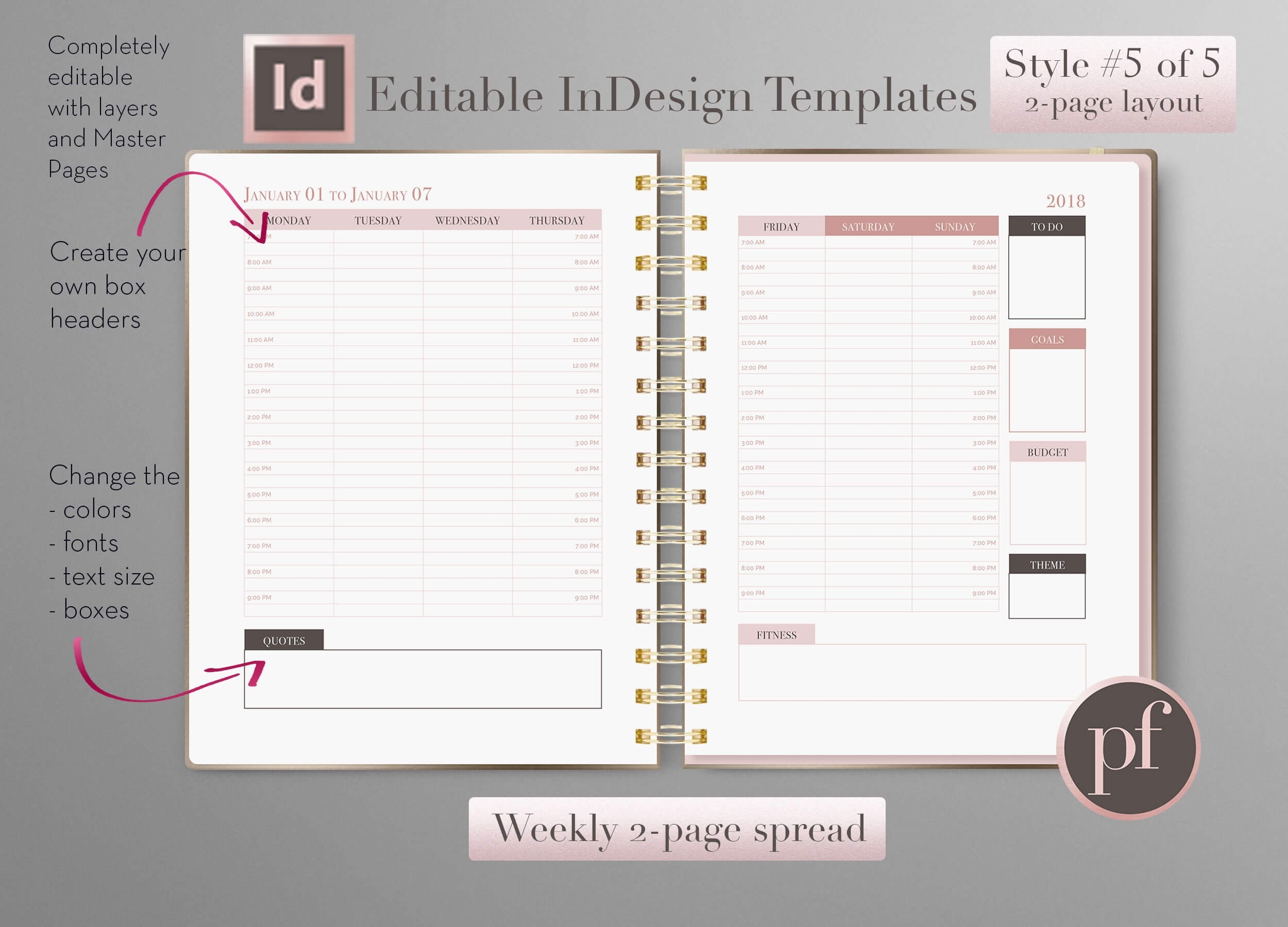 Weekly Layout - Pretty Fabulous Designs-Planner Templates For Indesign