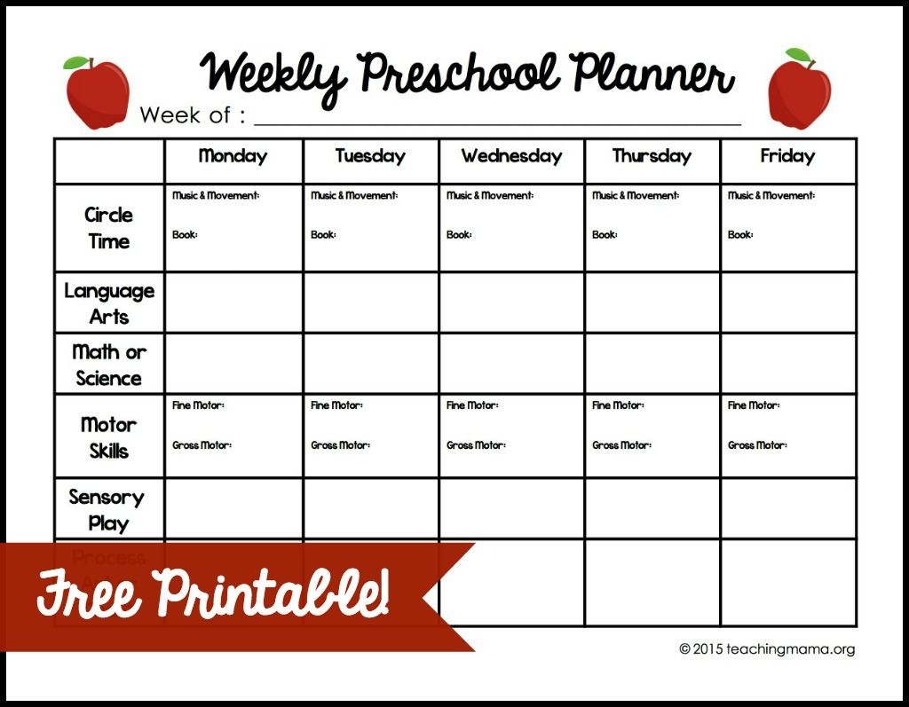 Weekly Preschool Planner-Monthly Homework For Pre-K Students