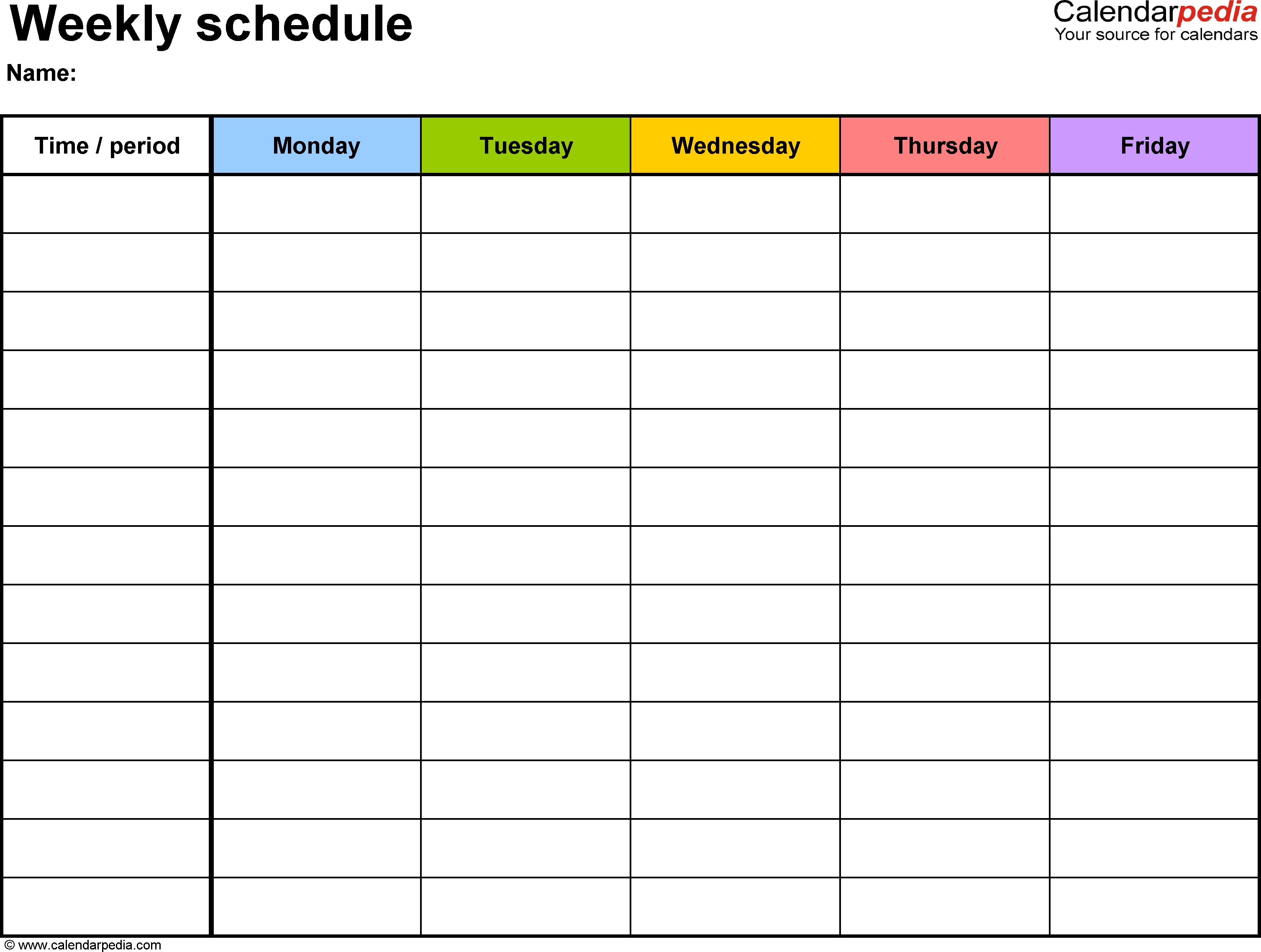 Weekly Schedule Template For Word Version 1: Landscape, 1-Preschool Word Excel Calendar Template