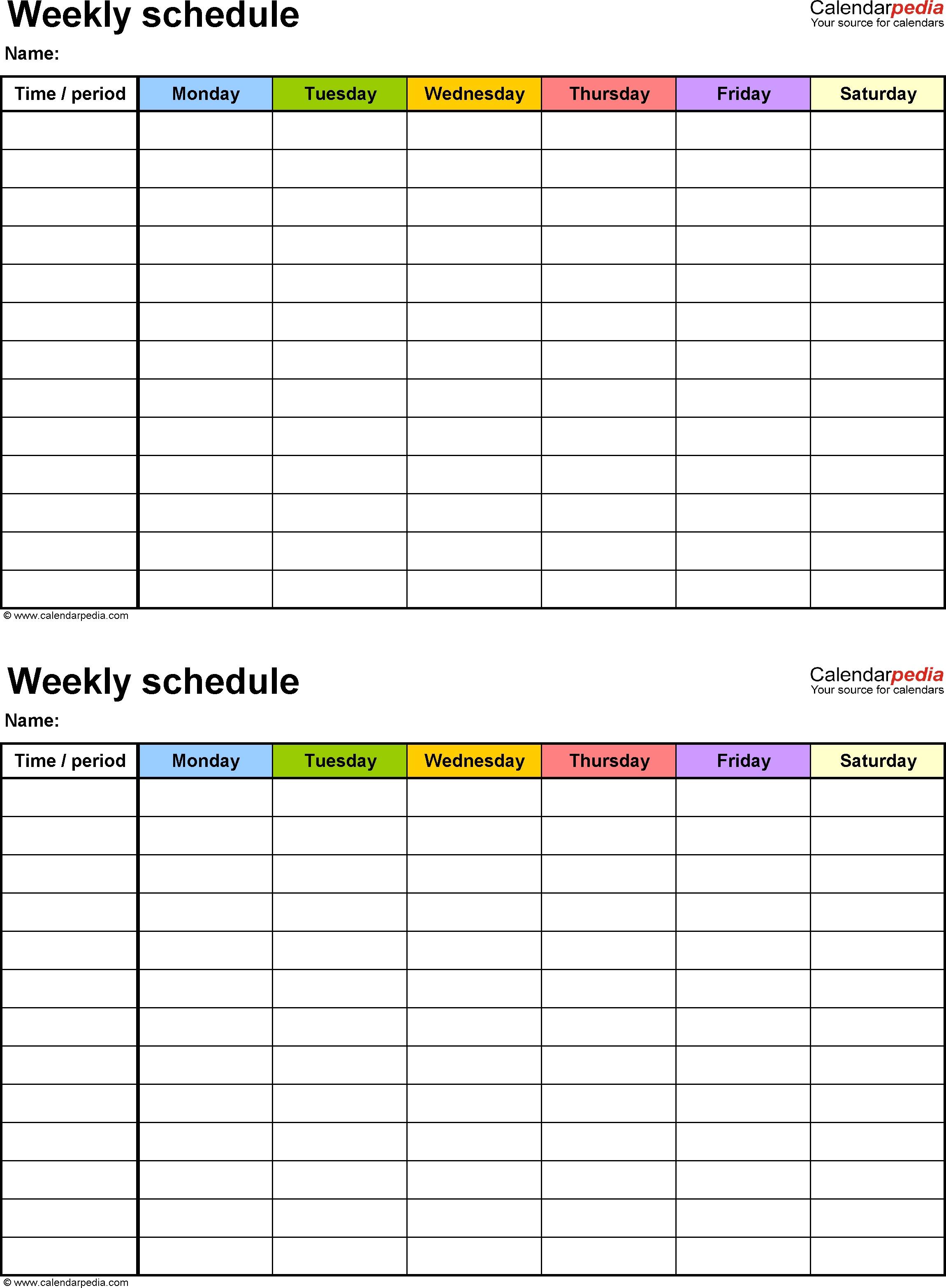 Weekly Schedule Template For Word Version 9: 2 Schedules On-Preschool Word Excel Calendar Template