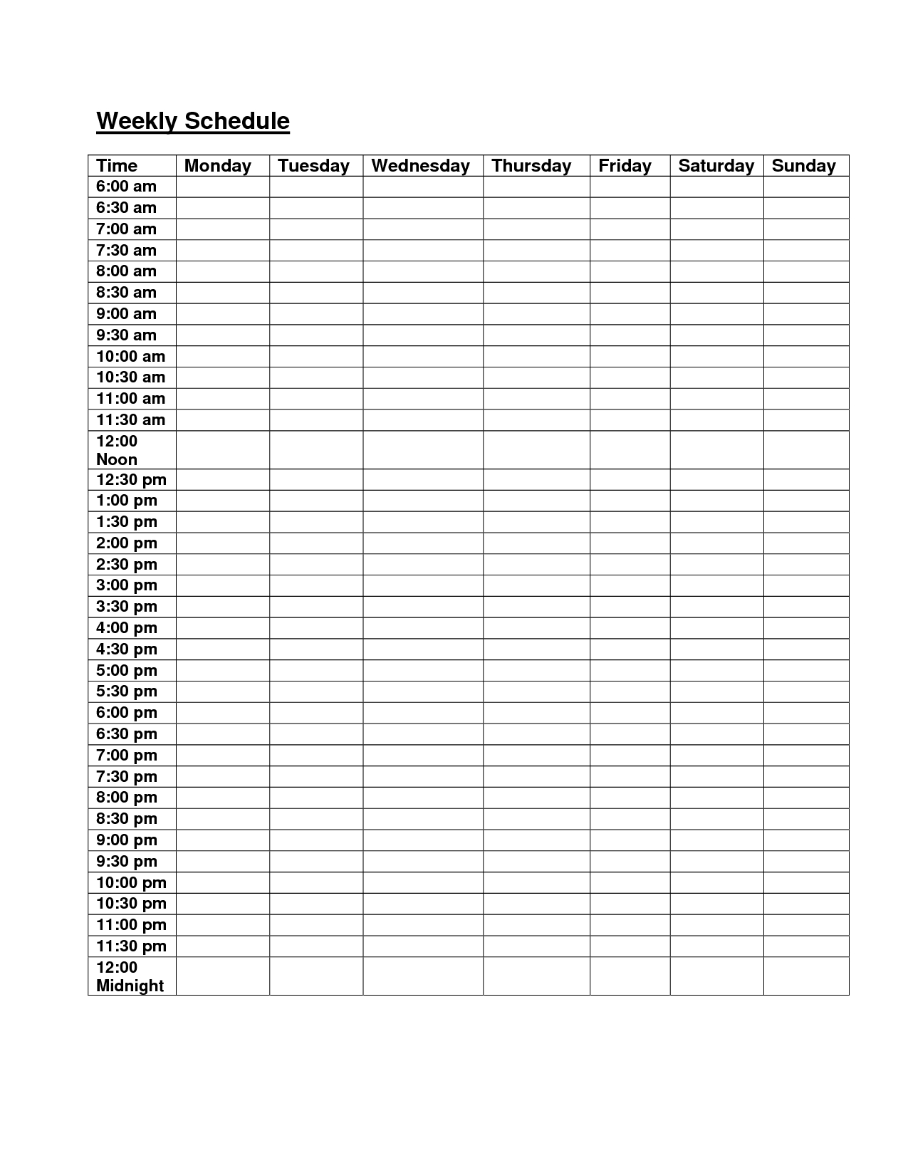 7 day weekly schedule template pdf
