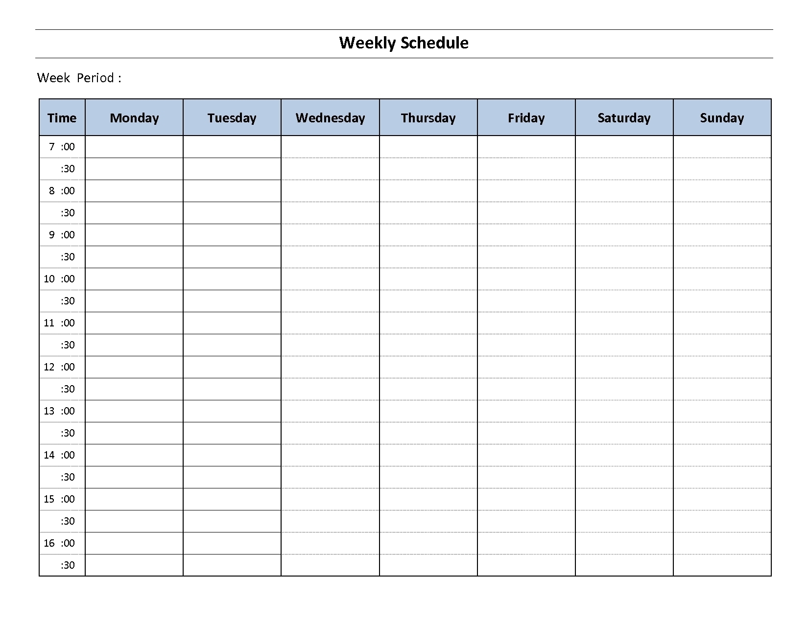 Weekly Schedule Template Sunday Thru Saturday Employee Ay To-Monday Thru Friday Schedule Template