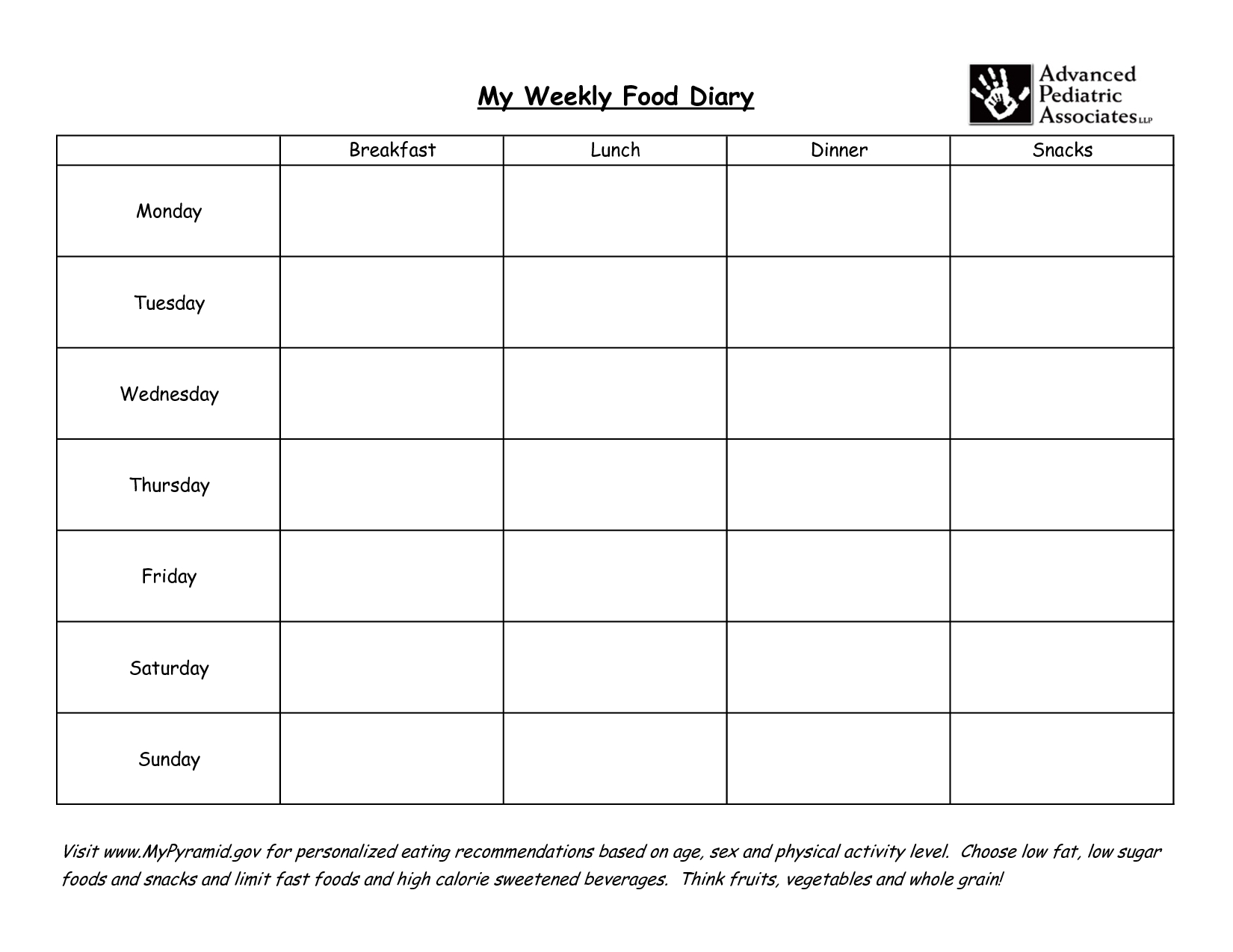 Weekly+Food+Diary+Template+Printable | I Can Do This! I Have-Monday - Friday Diary Template