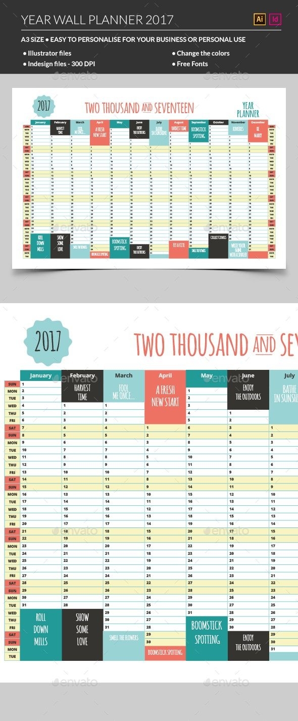 Year Wall Planner Template Vector Eps, Indesign Indd, Ai-Planner Templates For Indesign