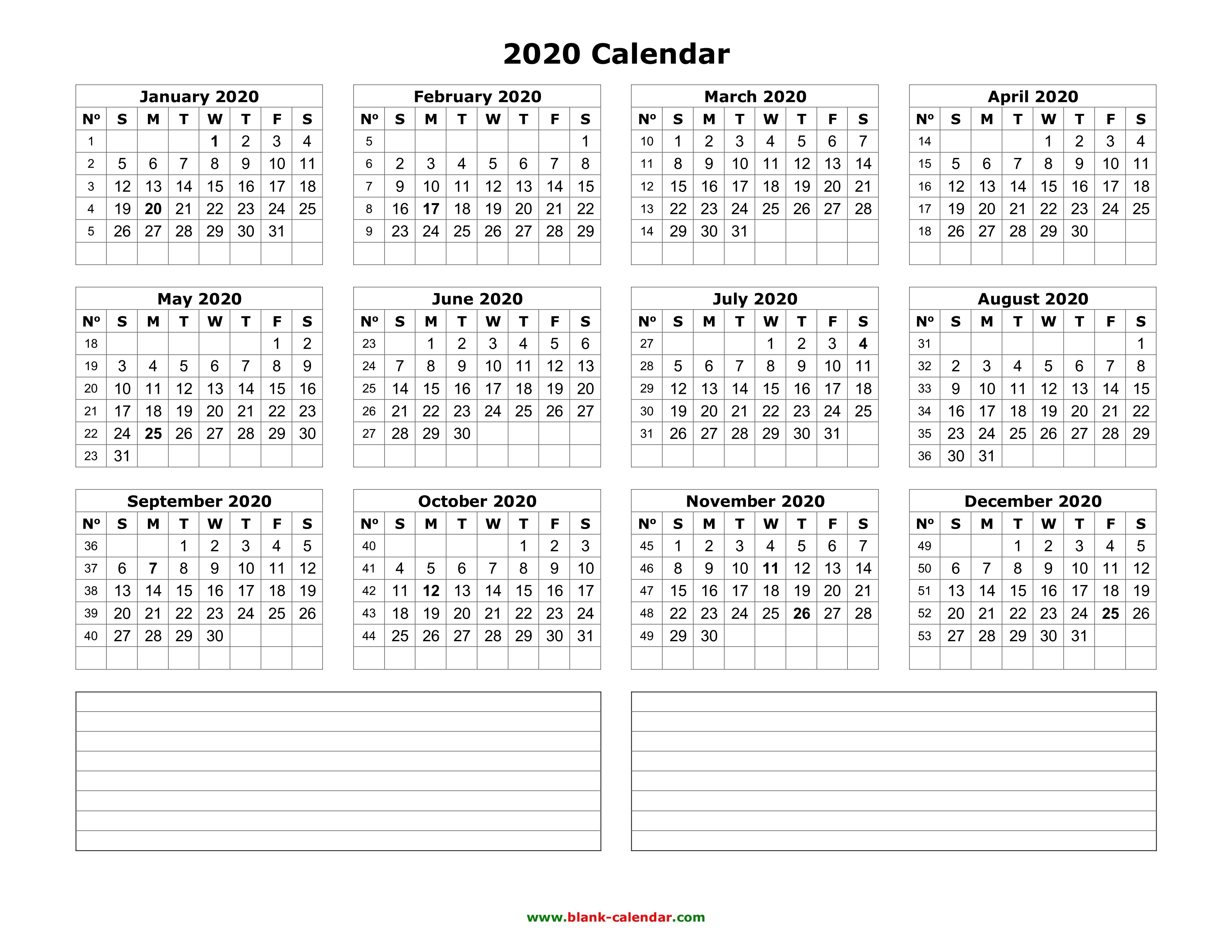 Yearly Calendar 2020 | Free Download And Print-Blank W 9 2020