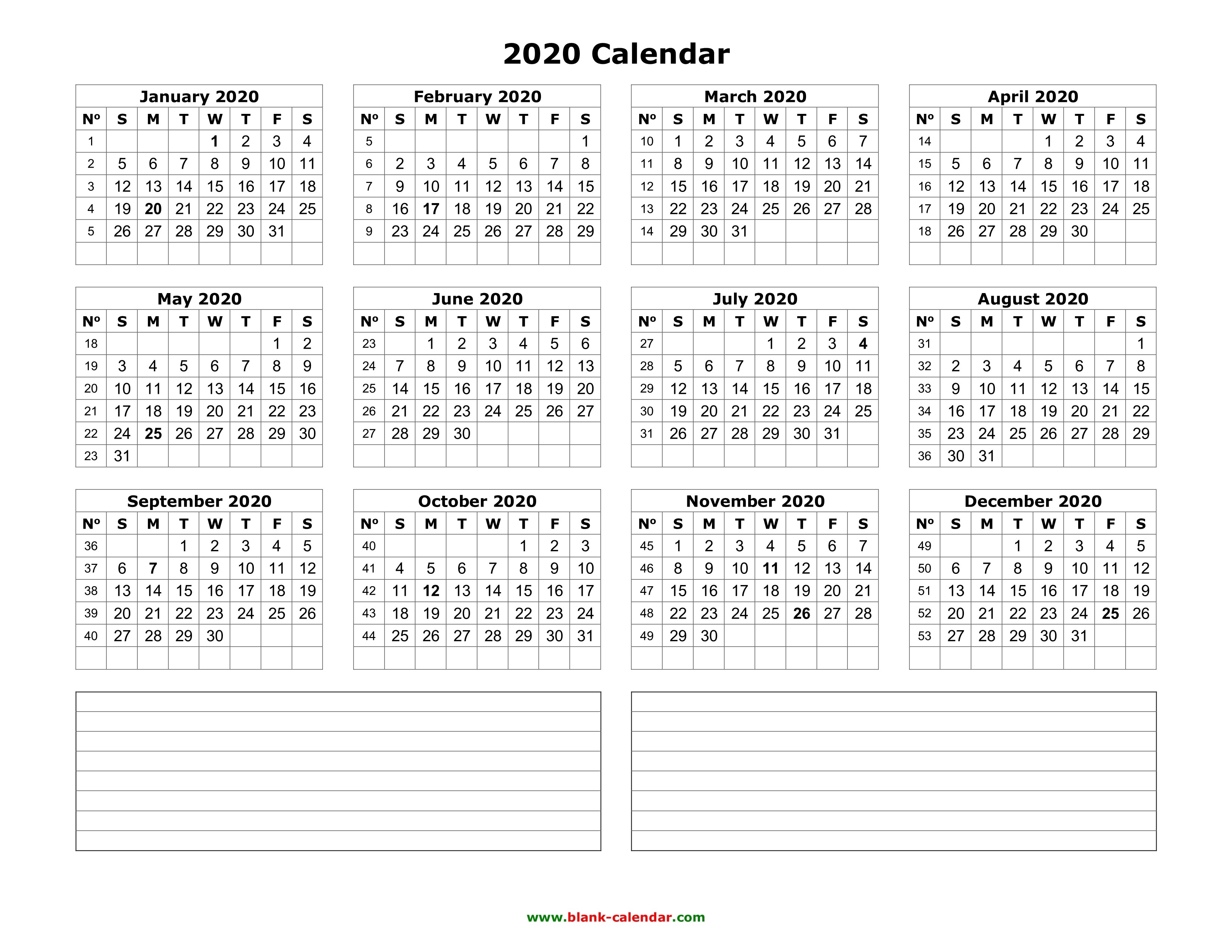 Yearly Calendar 2020 | Free Download And Print-Blank W 9 To Print 2020