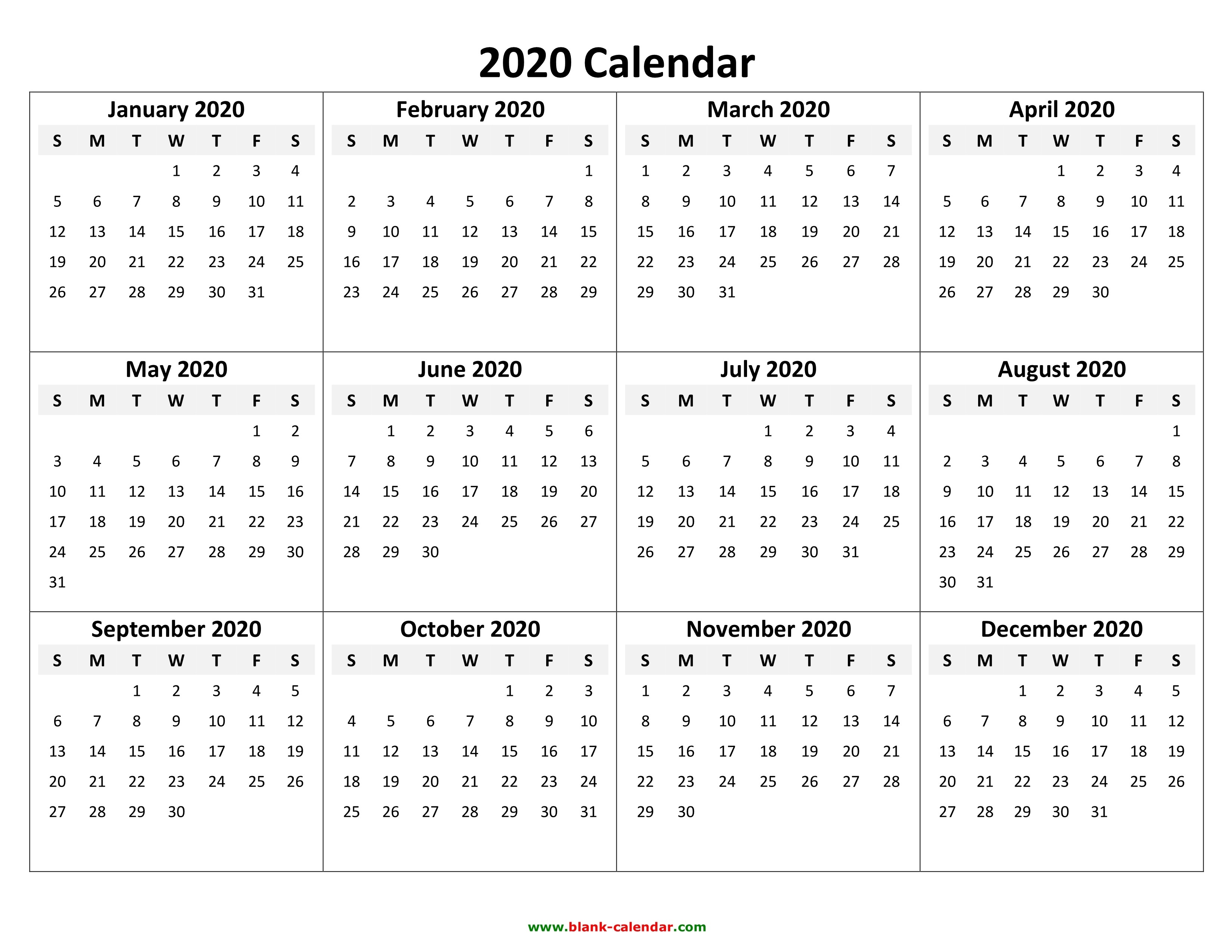 Yearly Calendar 2020 | Free Download And Print-Blank W 9 To Print 2020