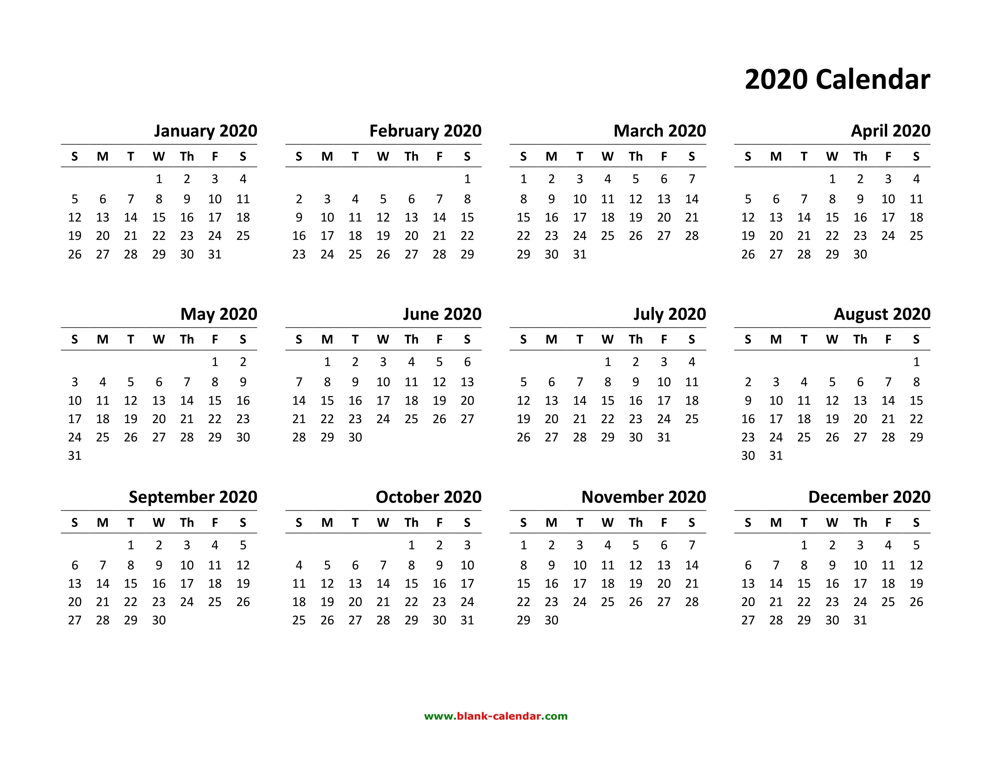 Yearly Calendar 2020 | Free Download And Print-Blank W 9 To Print 2020