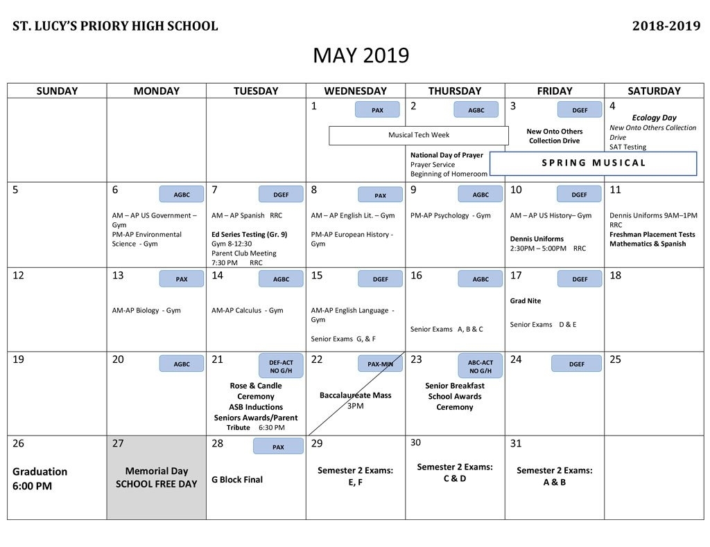 Yearly Calendar | St Lucy&#039;s-January 2020 Regents Calendar