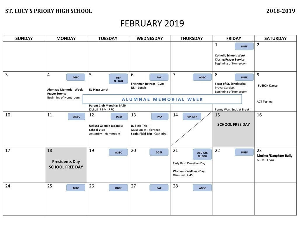 Yearly Calendar | St Lucy&#039;s-January 2020 Regents Calendar