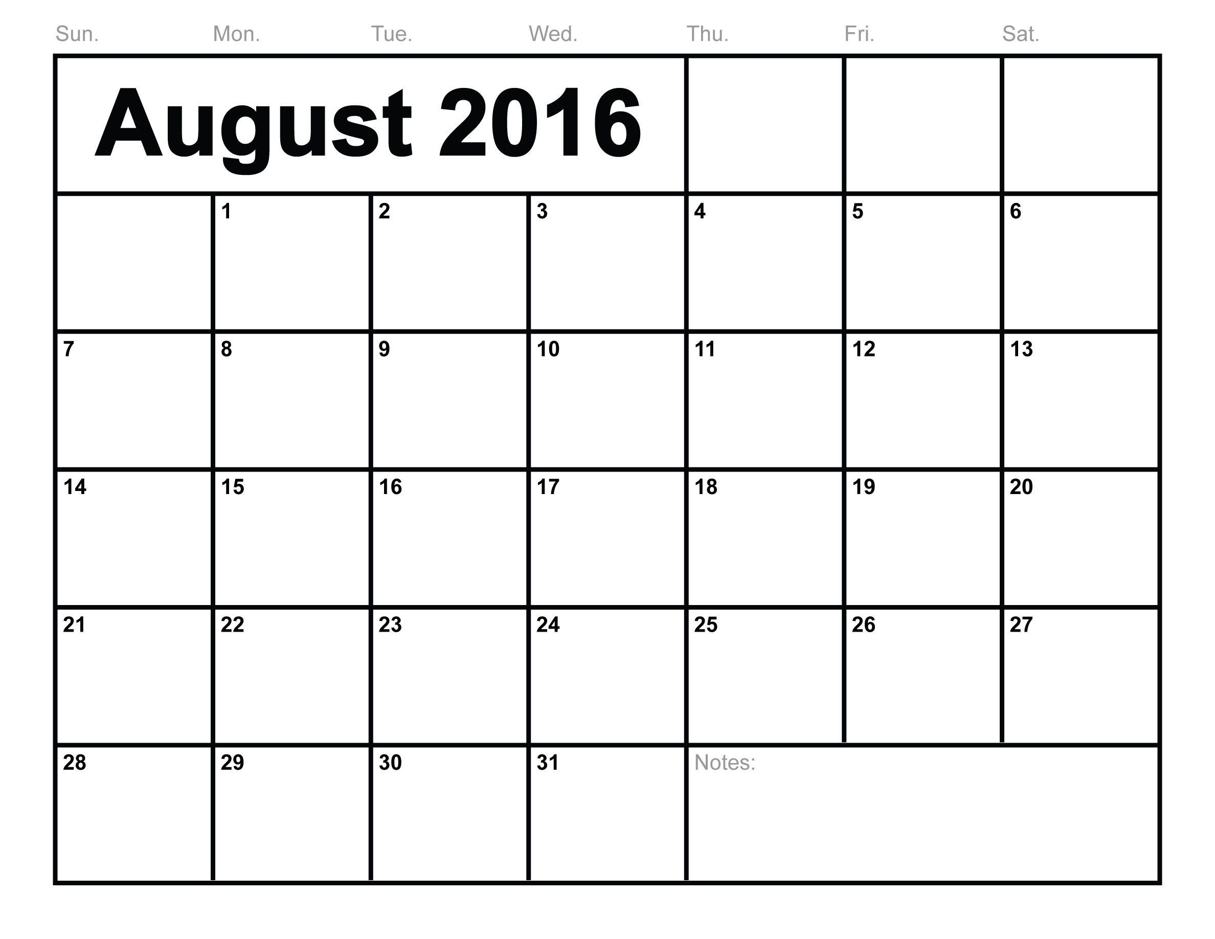 You Can Download August 2016 Calendar Template, Printable In-Free Calendar Template Printable 201