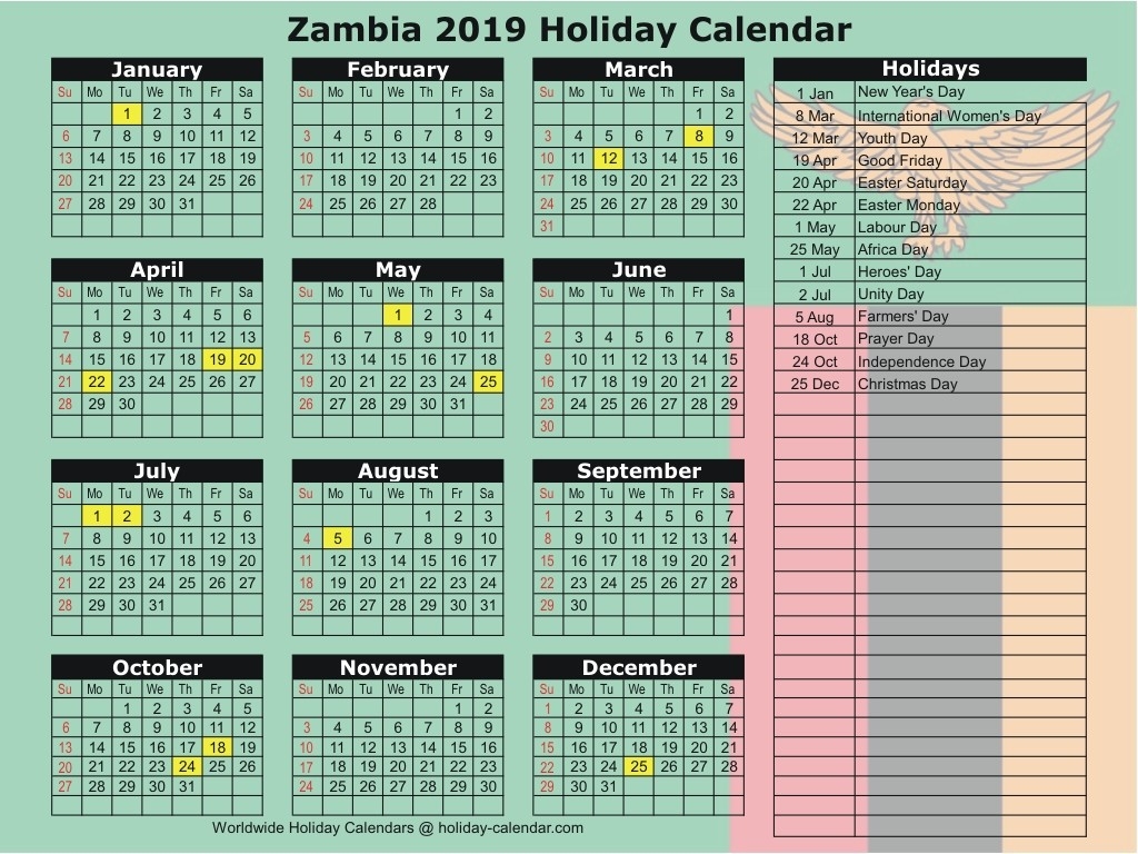 Zambia 2019 / 2020 Holiday Calendar-South Africa Bank Holidays June 2020