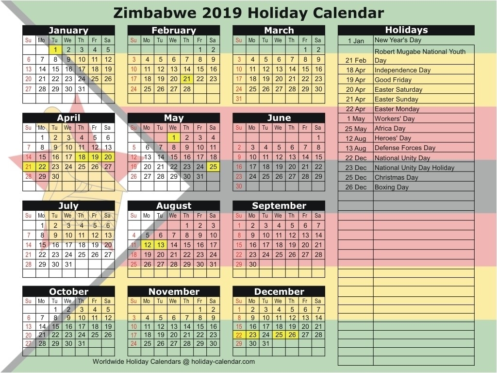 Zimbabwe 2019 / 2020 Holiday Calendar-School Calendar 2020-Holidays 2020 South Africa