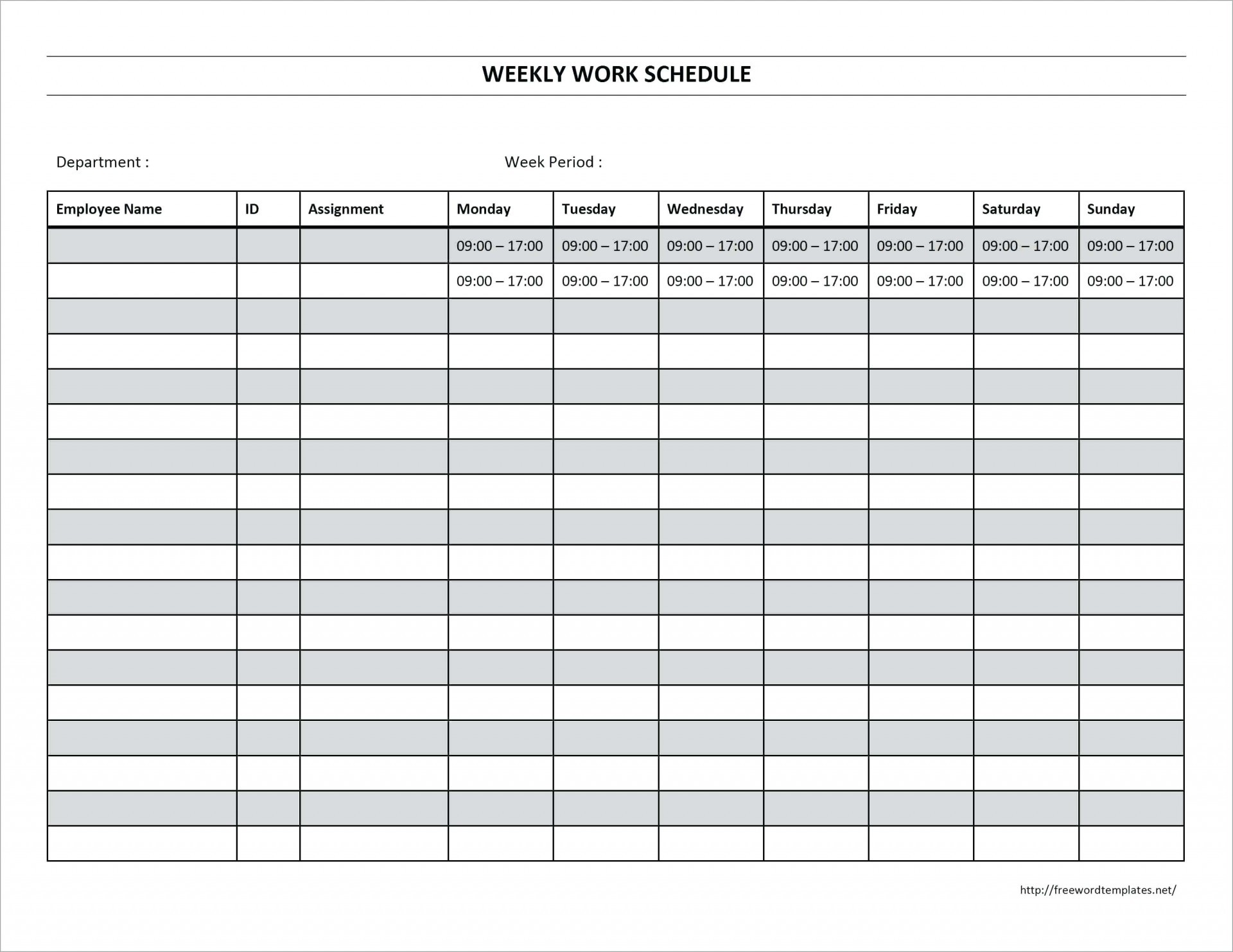 Monthly Work Schedule Template Printable | Calendar ...