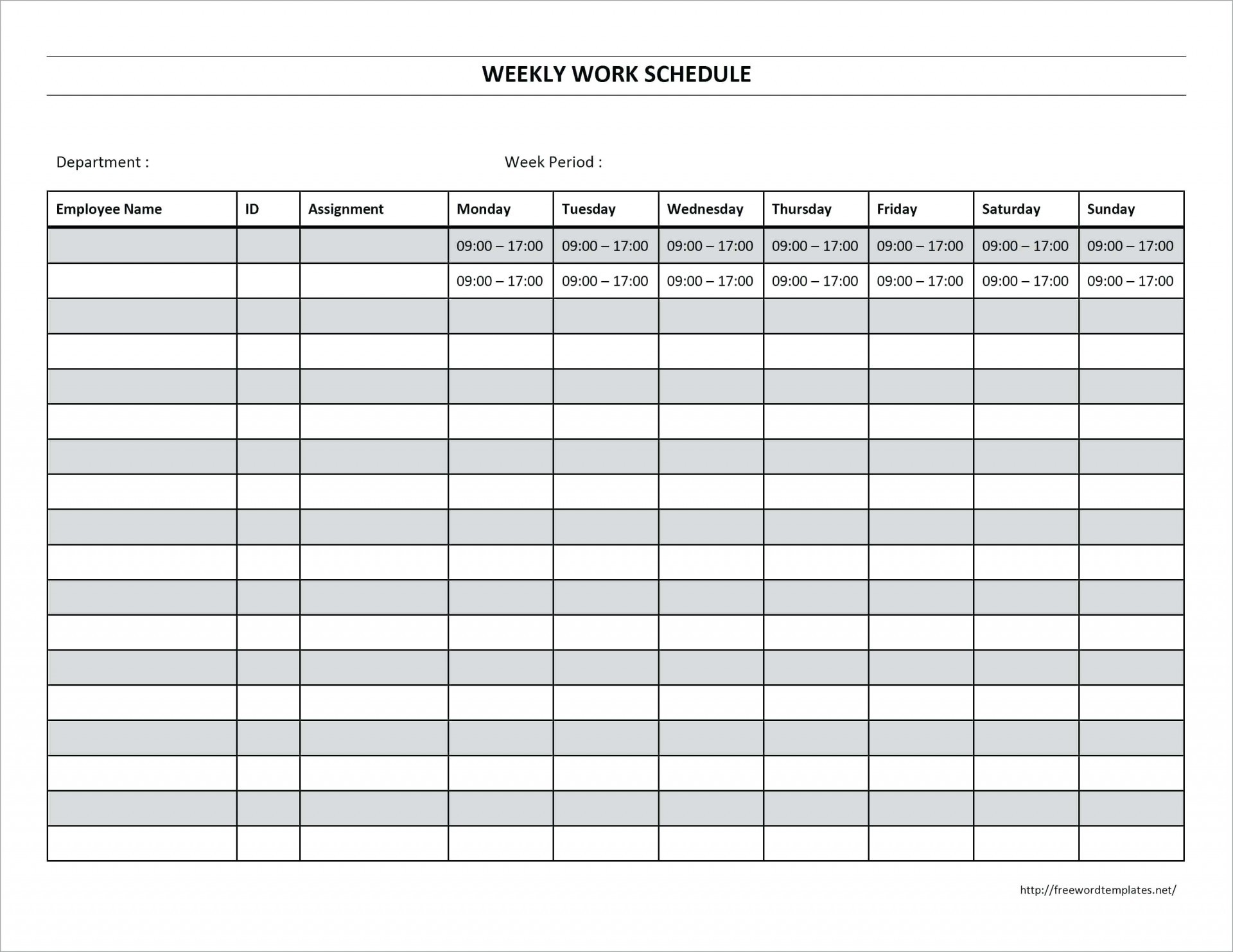 Printable Work Schedule Templates