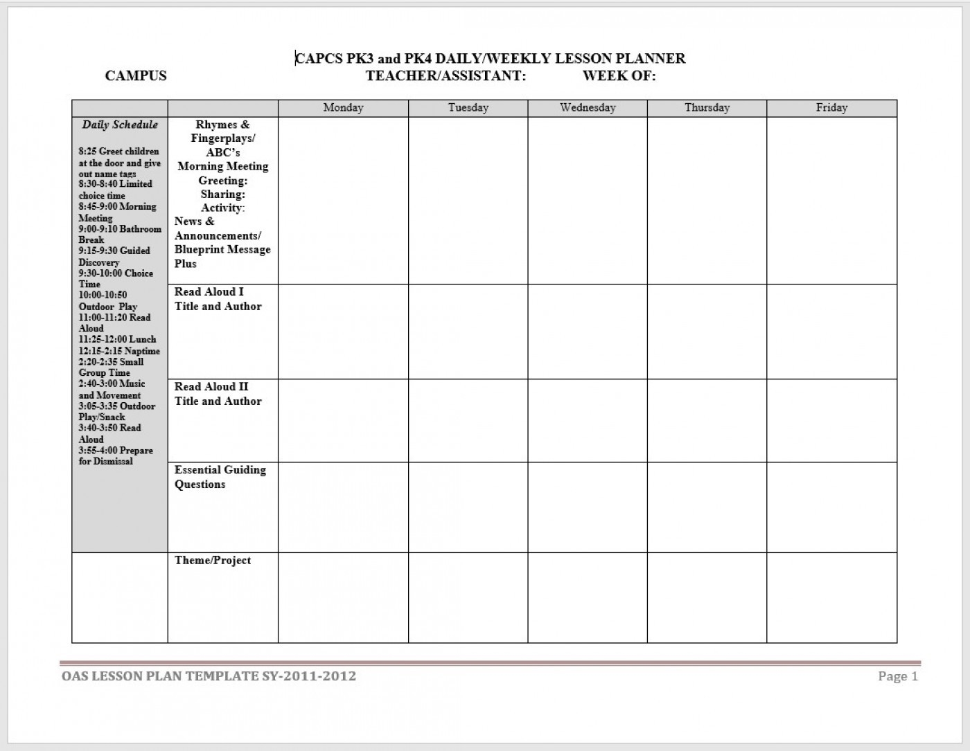 011 Free Printable Weekly Lesson Plan Template Teacher-Calendar Lesson Plan Template