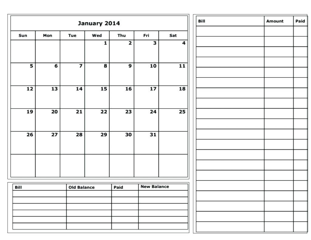 Bill Planner Template Printable Calendar | Calendar Template Printable