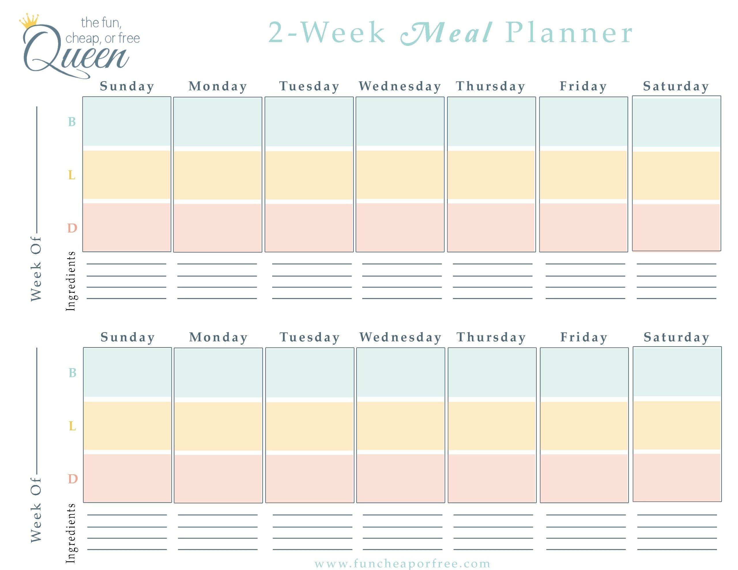 2-Week Meal Planner - Google Drive | Easy Meal Plans, Easy-2 Week Schedule Template Printable