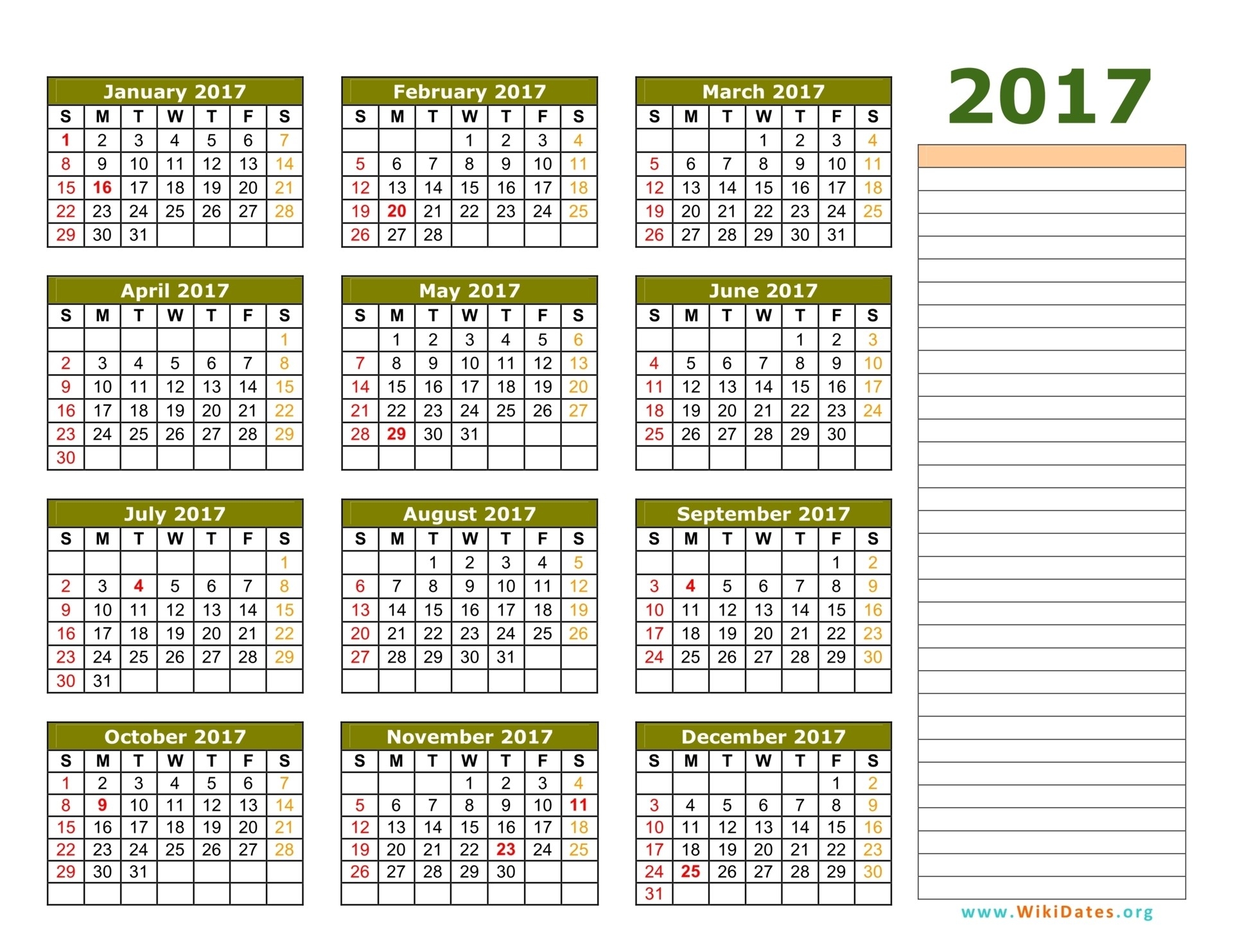 2017 Calendar | Wikidates-Jewish Holidays Calendar Format