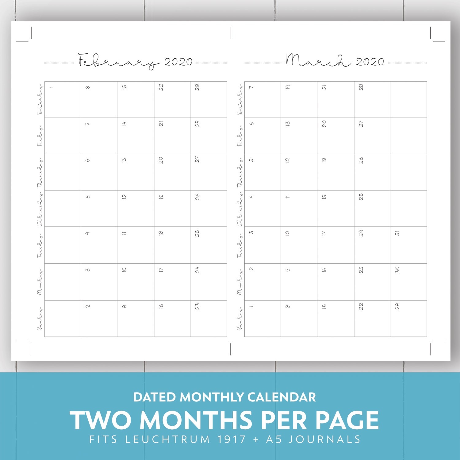2019 + 2020 Monthly Printable Calendar-Free Printable Two Page Monthly Calendar 2020
