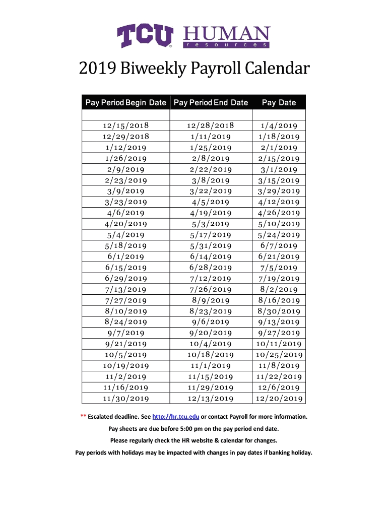 2019 Biweekly Payroll Calendar Template - Fill Online-2020 Bi Weekly Calendar Template