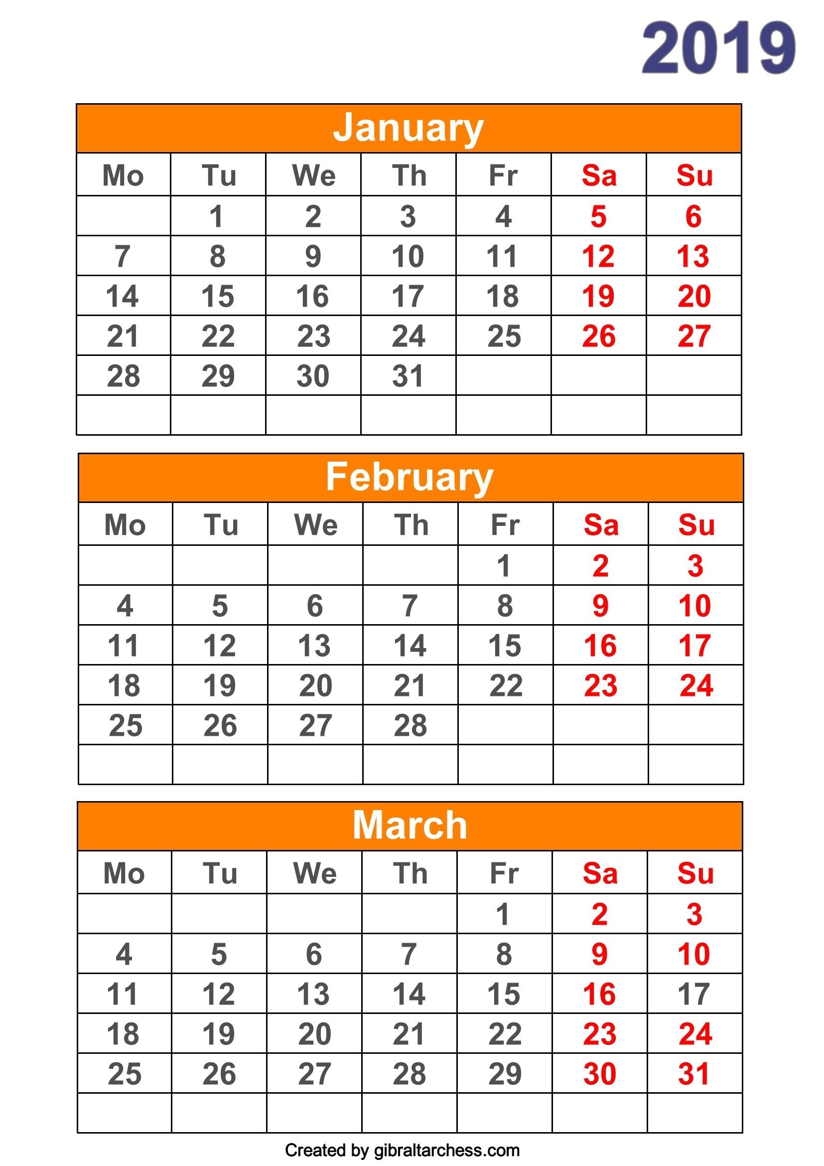 2019 Calendar 4 Months Per Page Printable | 3 Month Calendar-Editable 3 Month Calendar Template 2020