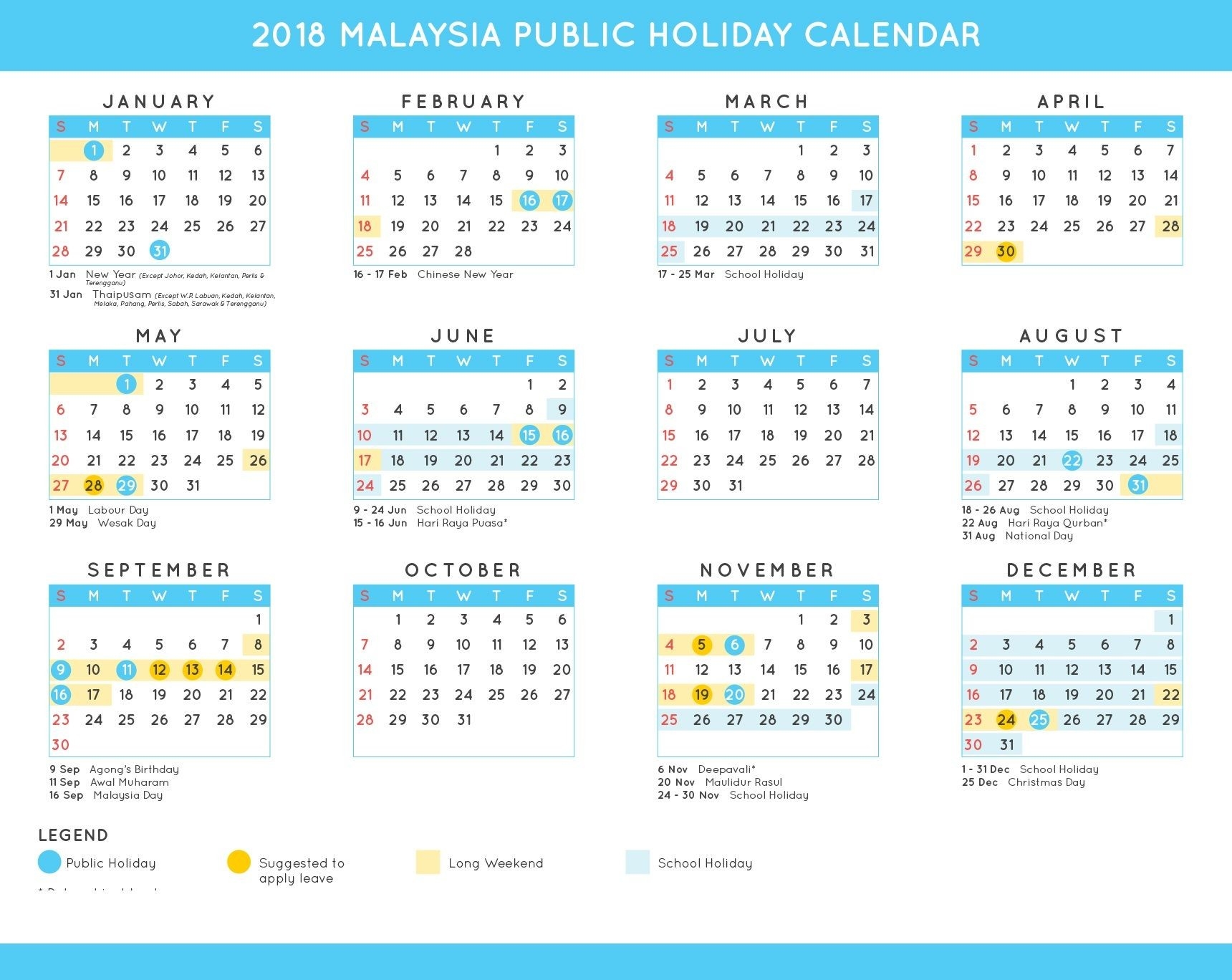 Calendar 2020 School Holidays Malaysia | Calendar Template Printable