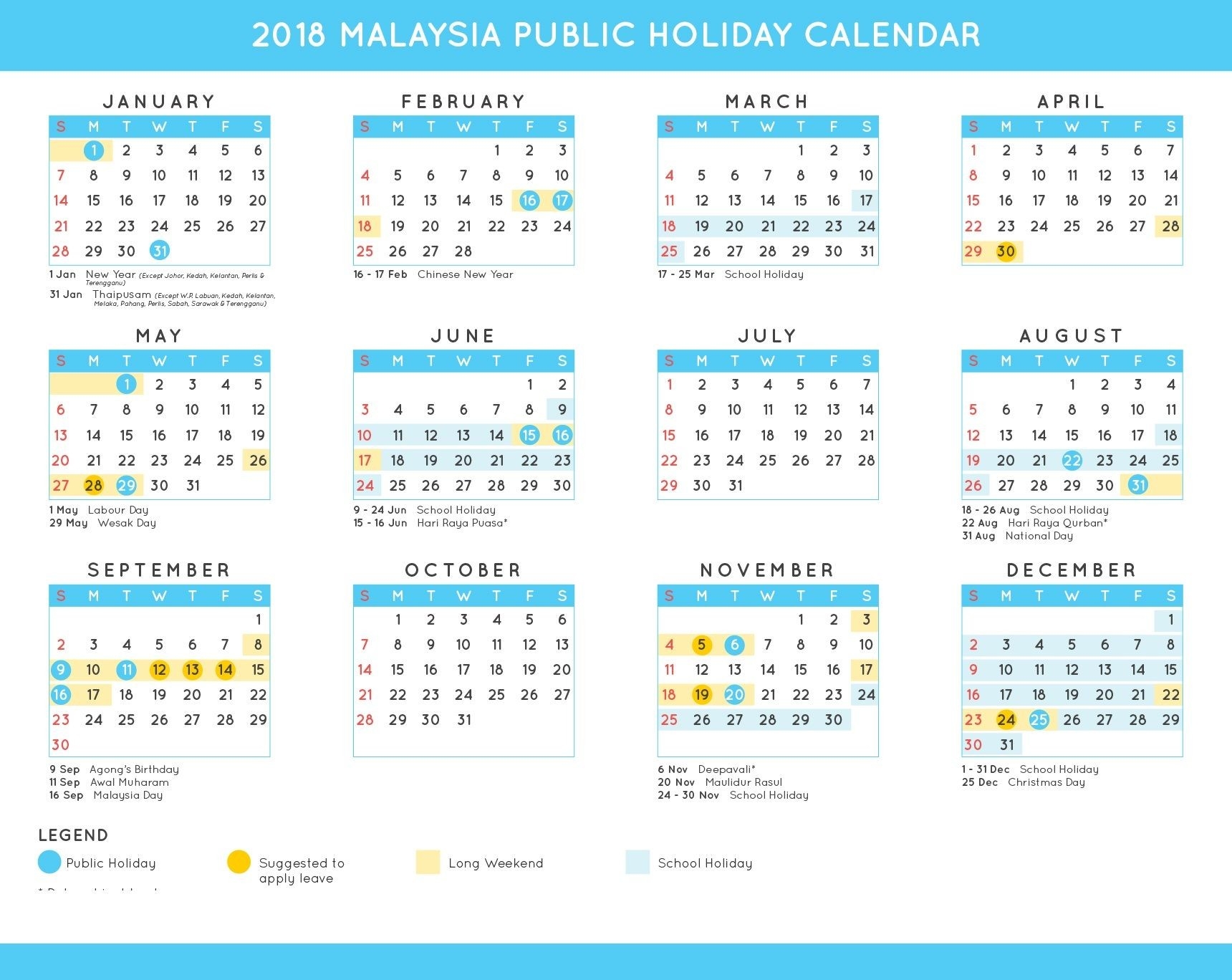 Calendar 2020 School Holidays Malaysia Calendar Template Printable