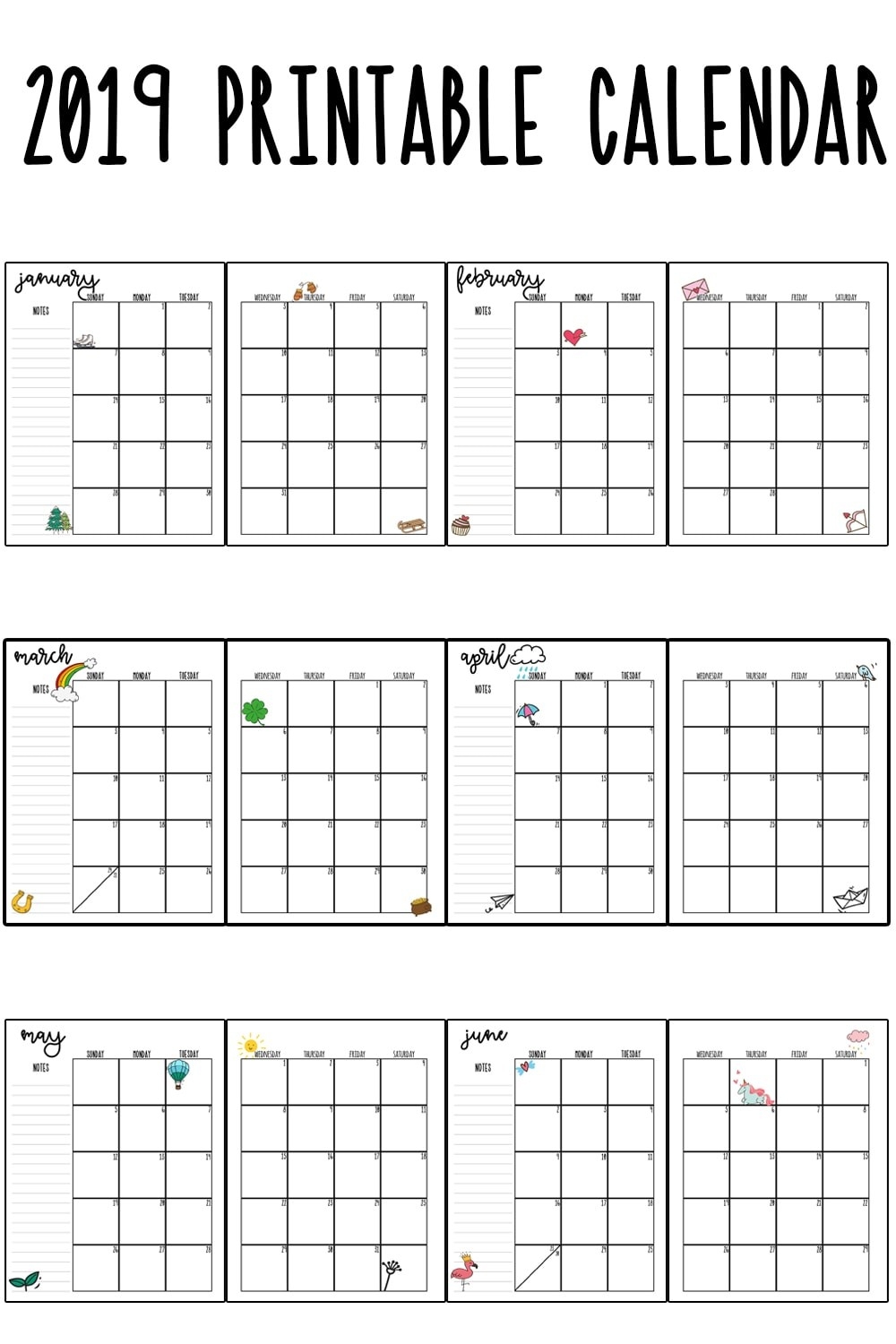 2019 Printable Calendar-At A Glance Monthly Calendar Printable