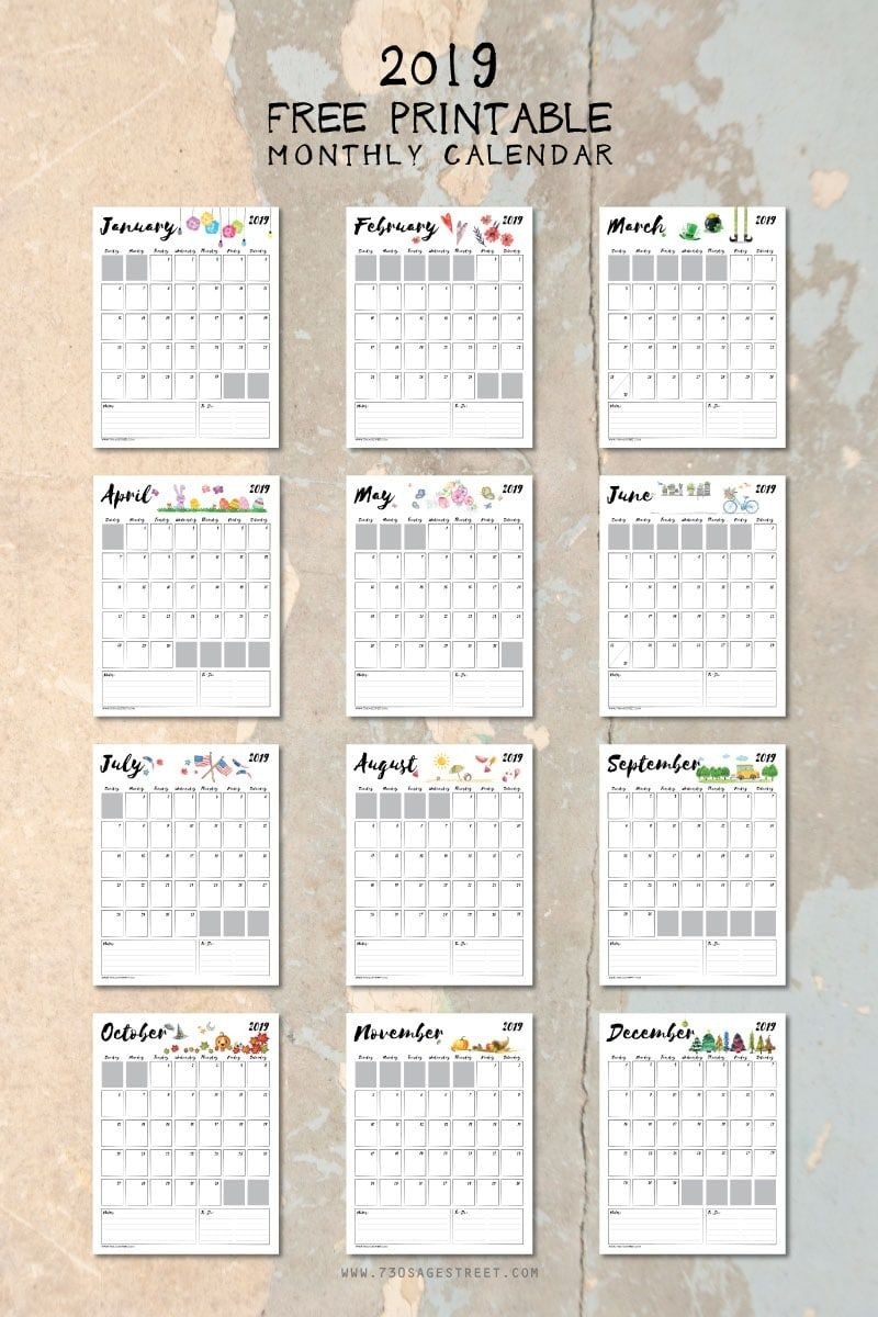 2019 Printable Calendar - Free Printable Monthly Calendar-Calendar Template Bulletin Board