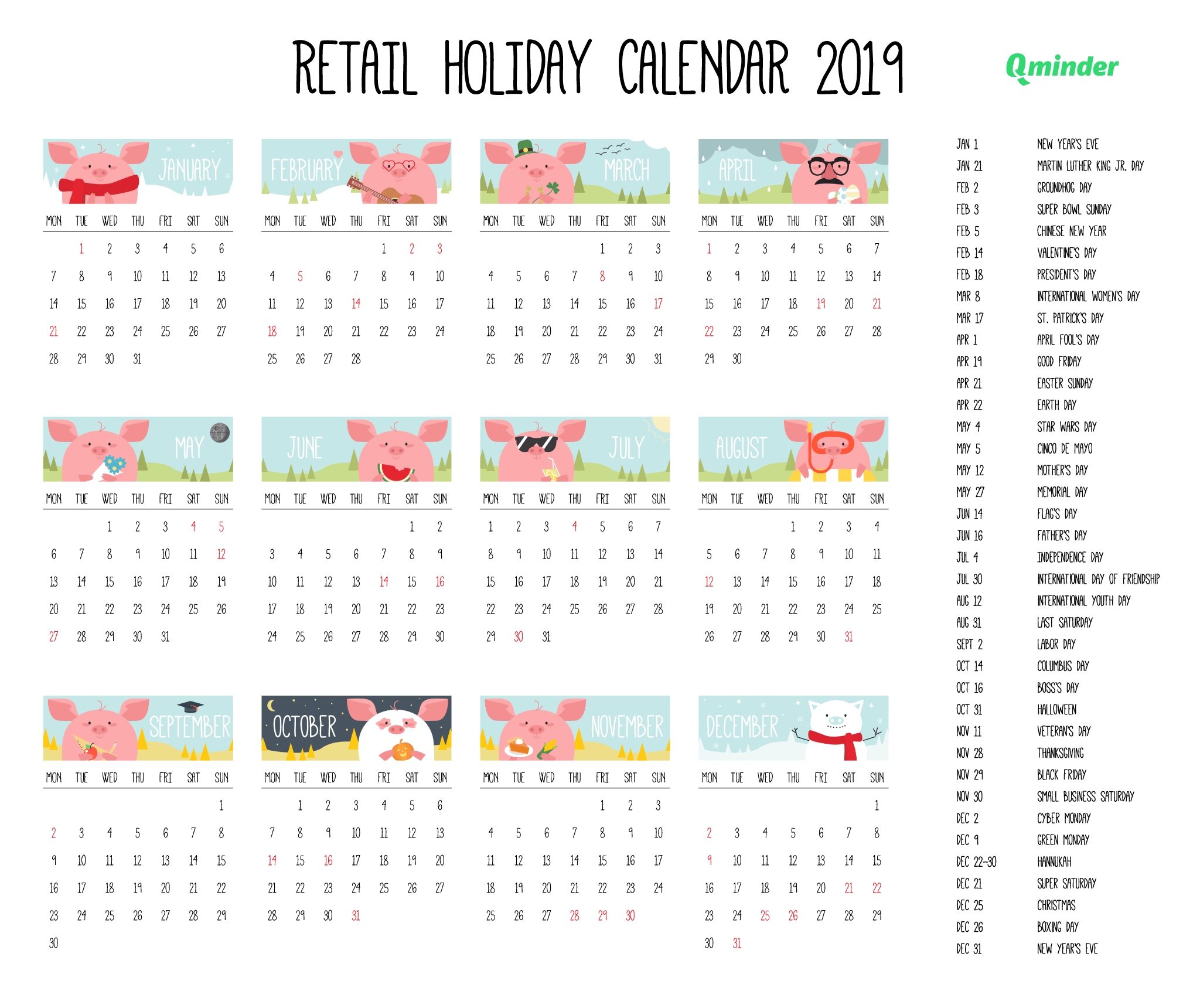 2019 Retail Holiday Calendar | Qminder-Hallmark Calendar Holidays 2020