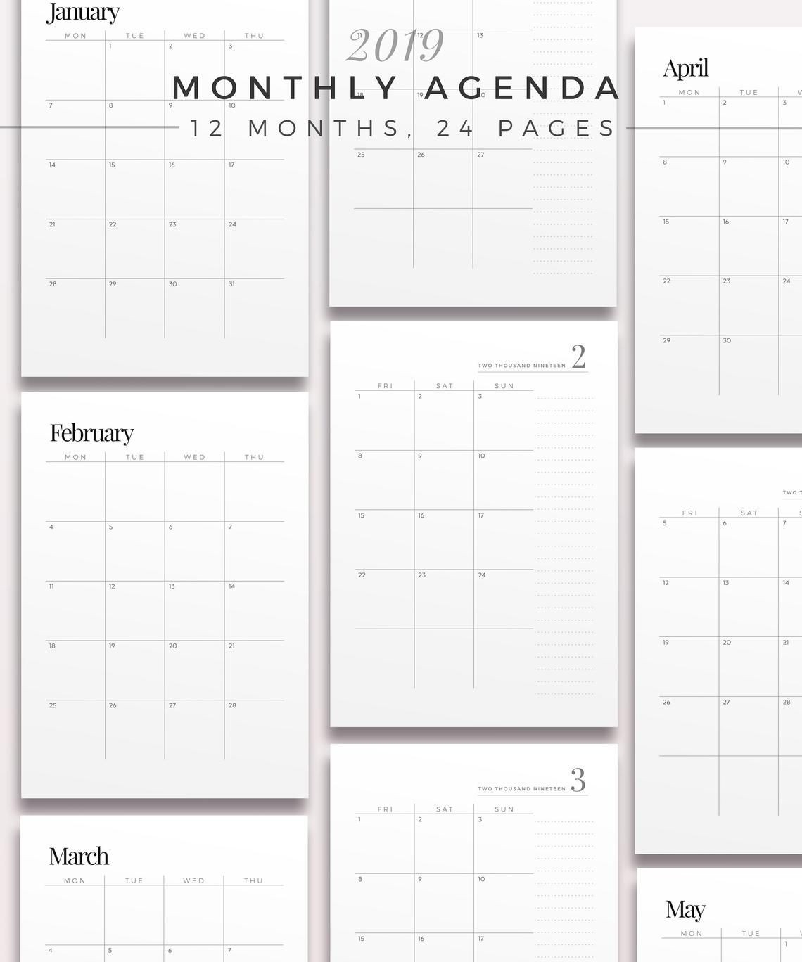 2019 Two Page Monthly Planner Printable Planner Inserts-Free Two Page Monthly Planner Templates