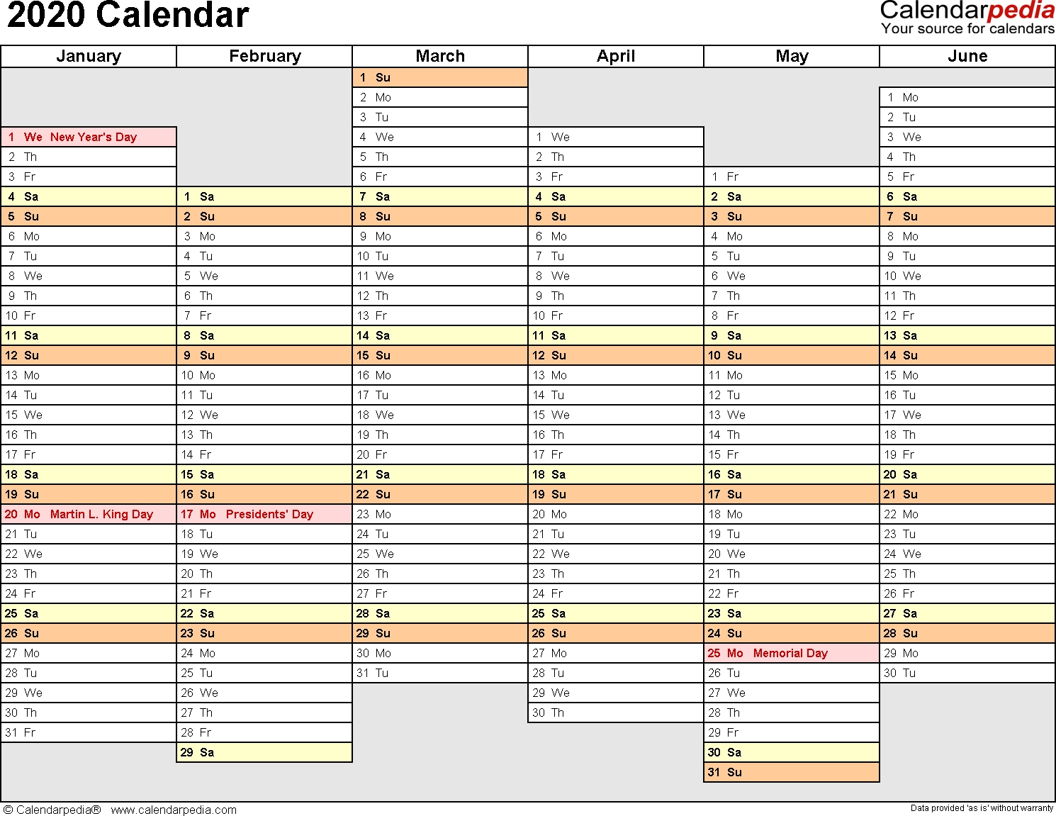 2020 Calendar - 18 Free Printable Word Calendar Templates-4 Month Calendar 2020 Template