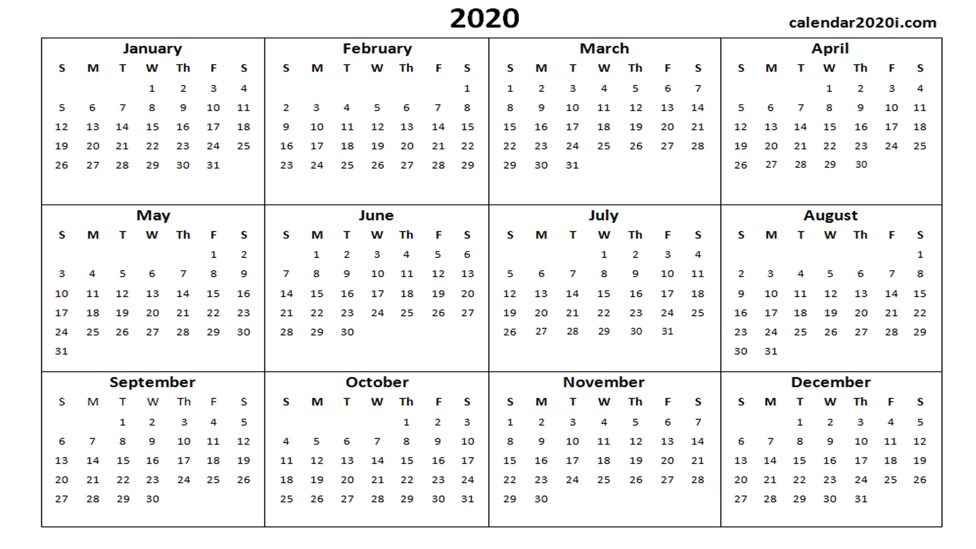 2020 Calendar Printable Template Holidays, Word, Excel, Pdf-Microsoft Word 2020 Calendar Template