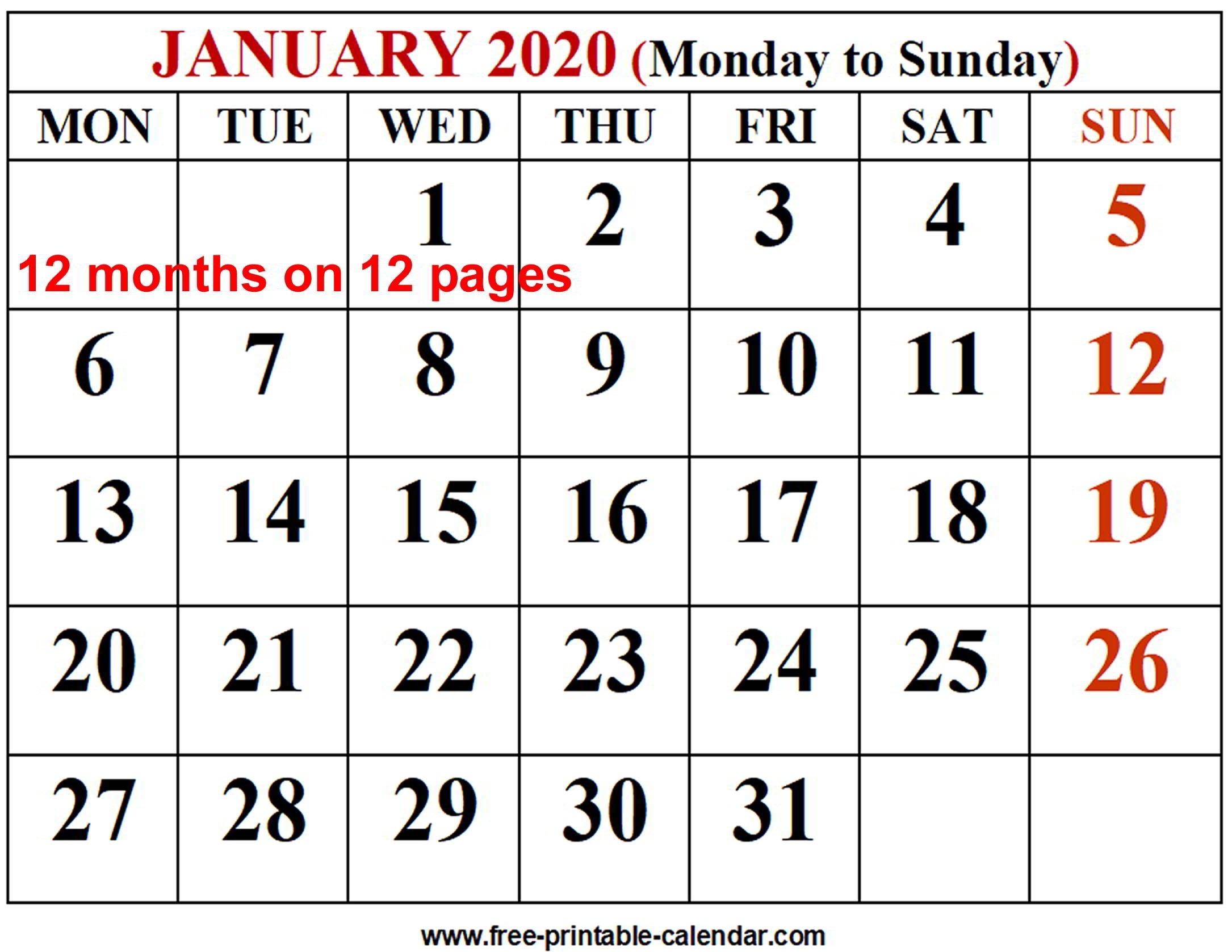 2020 Calendar Template - Free-Printable-Calendar-Free 2 Page Monthly Calendar 2020