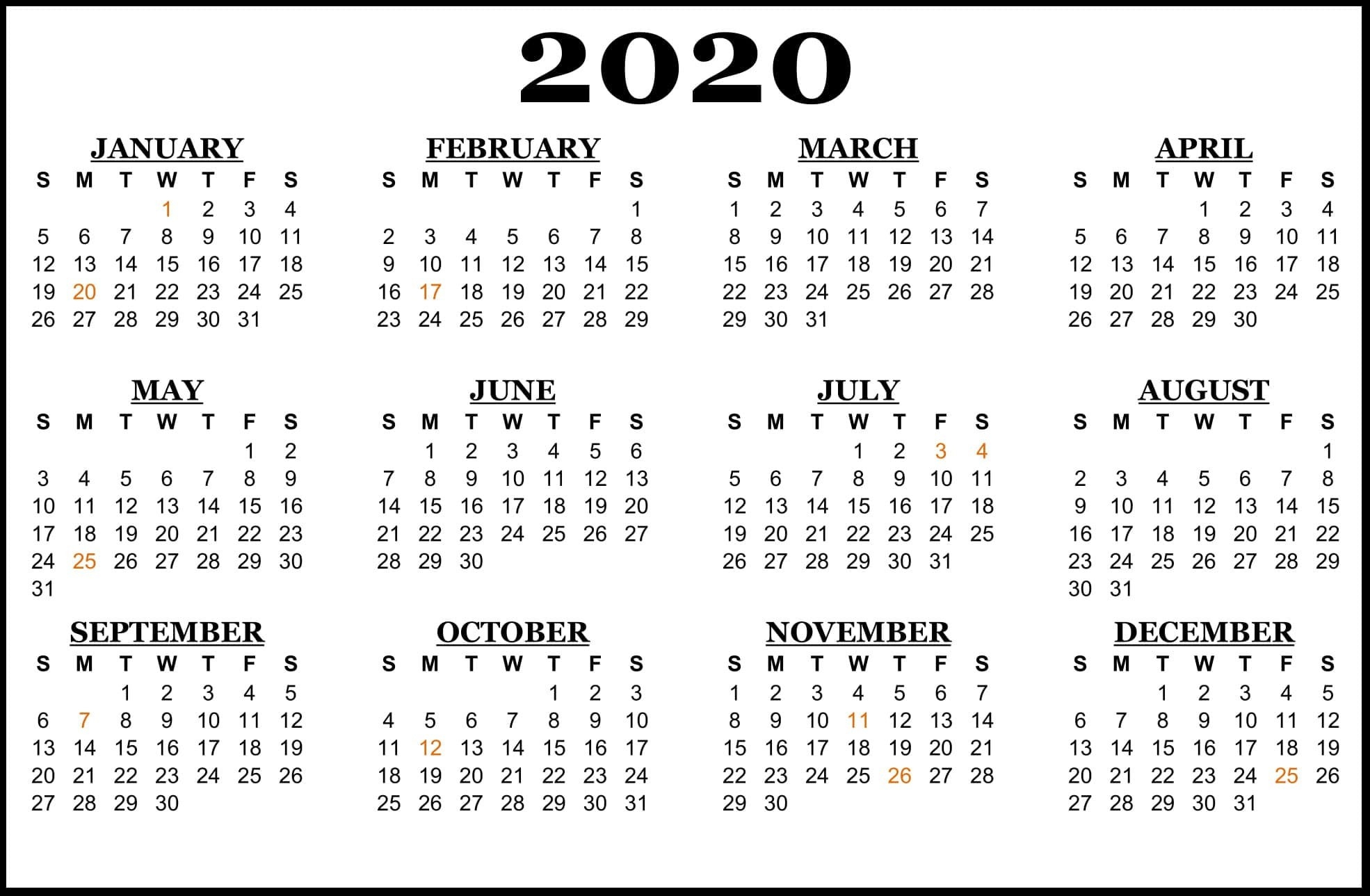 2020-Calendar-Us-Holidays-S A Public Holidays 2020