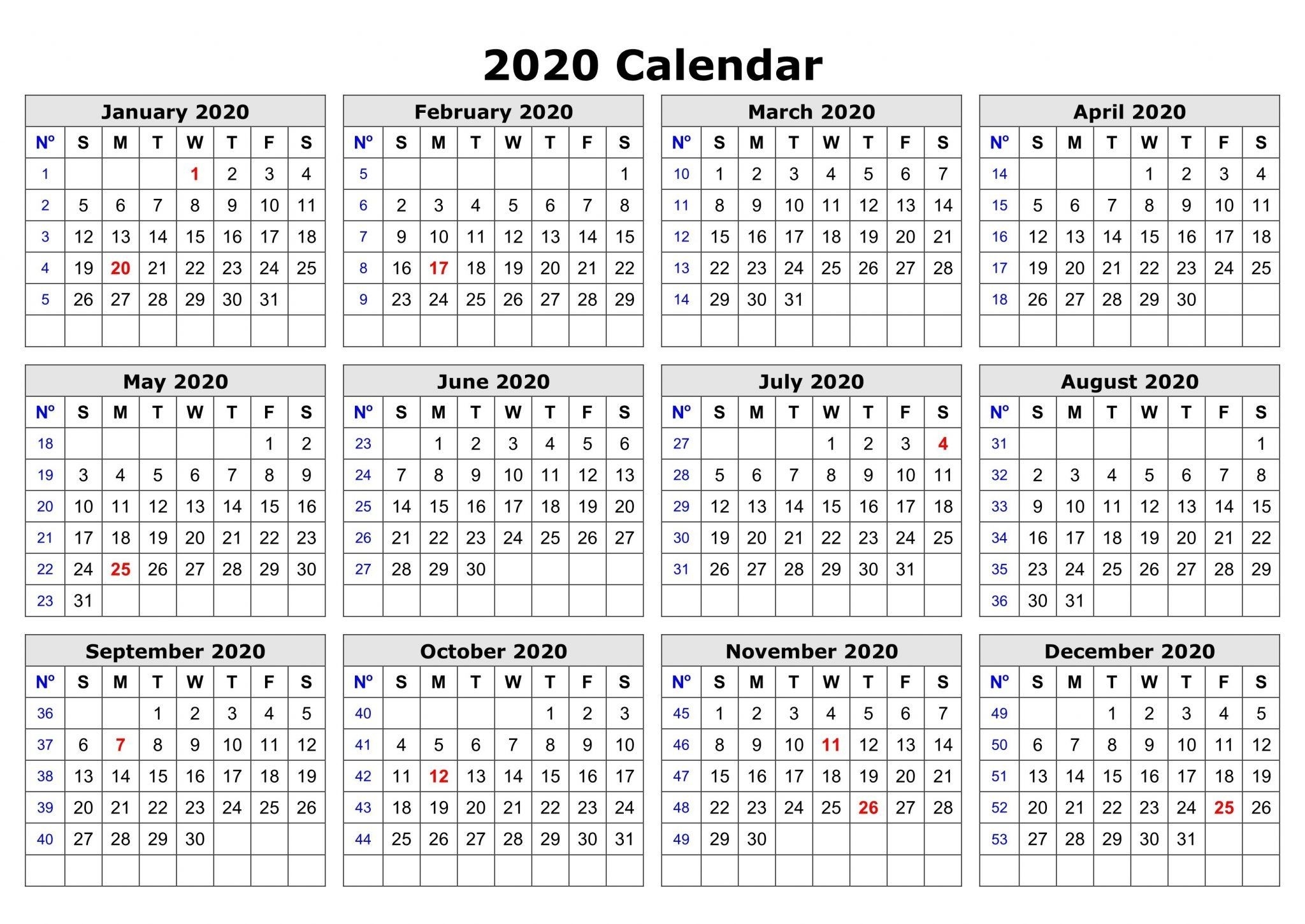 2020 Printable Calendar | Printable Calendar Template, Free-Microsoft Word Template 2020 Calendar