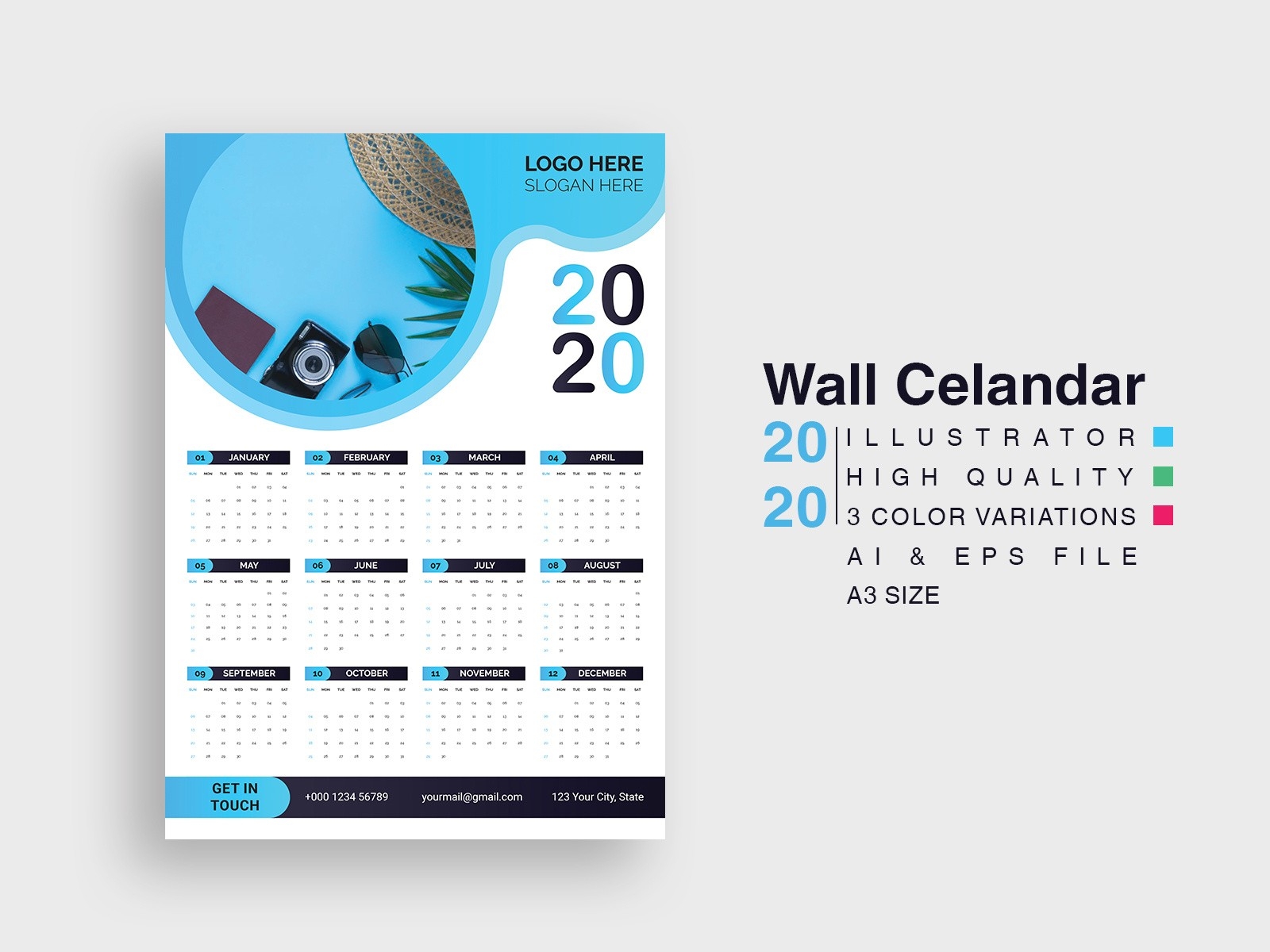 2020 Wall Calendar Template. By Ashiqur Rahamn Tareq On Dribbble-2020 Calendar Template For Illustrator
