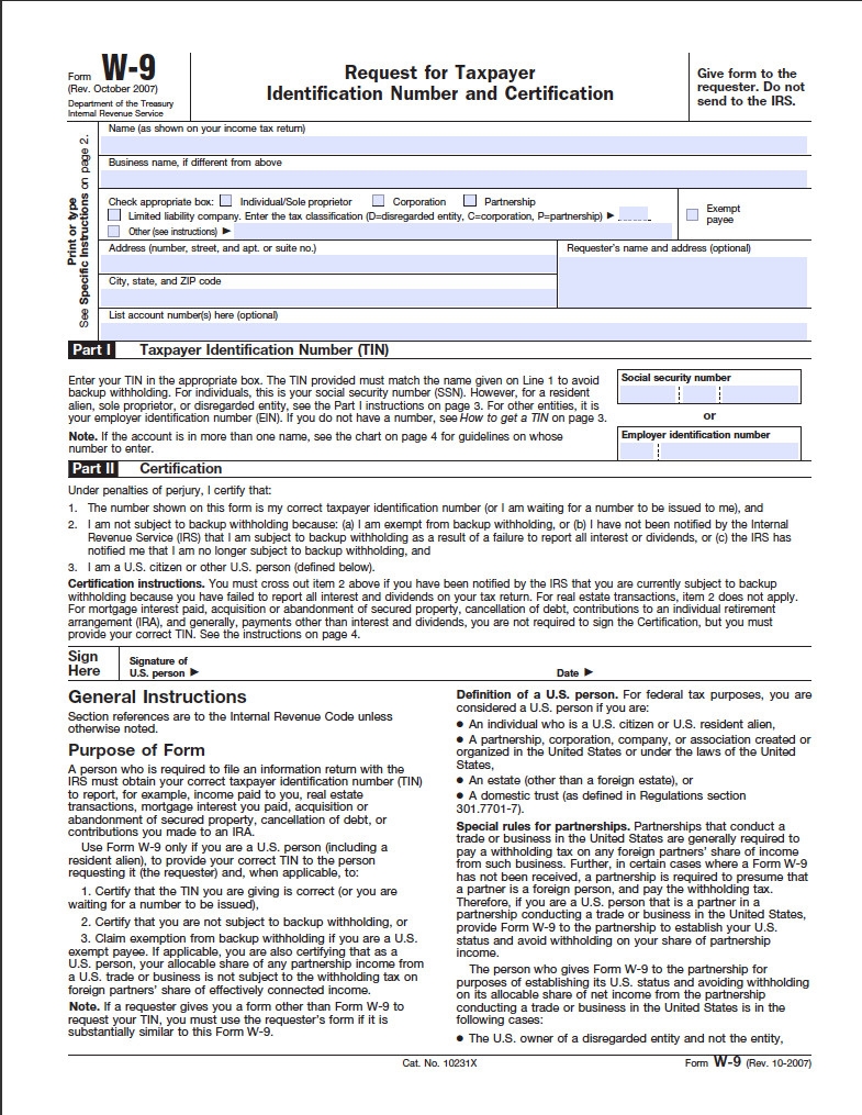 Blank W 9 Form 2020 Printable