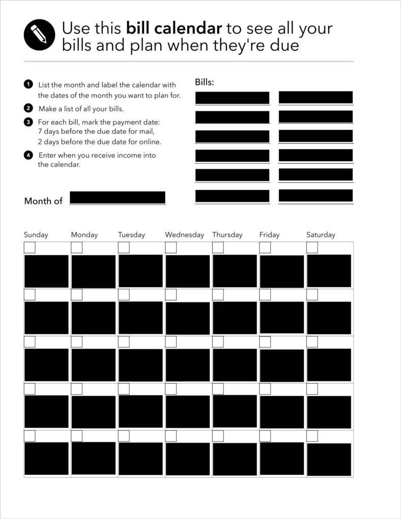 Bill Pay Calendar Template Calendar Template Printable