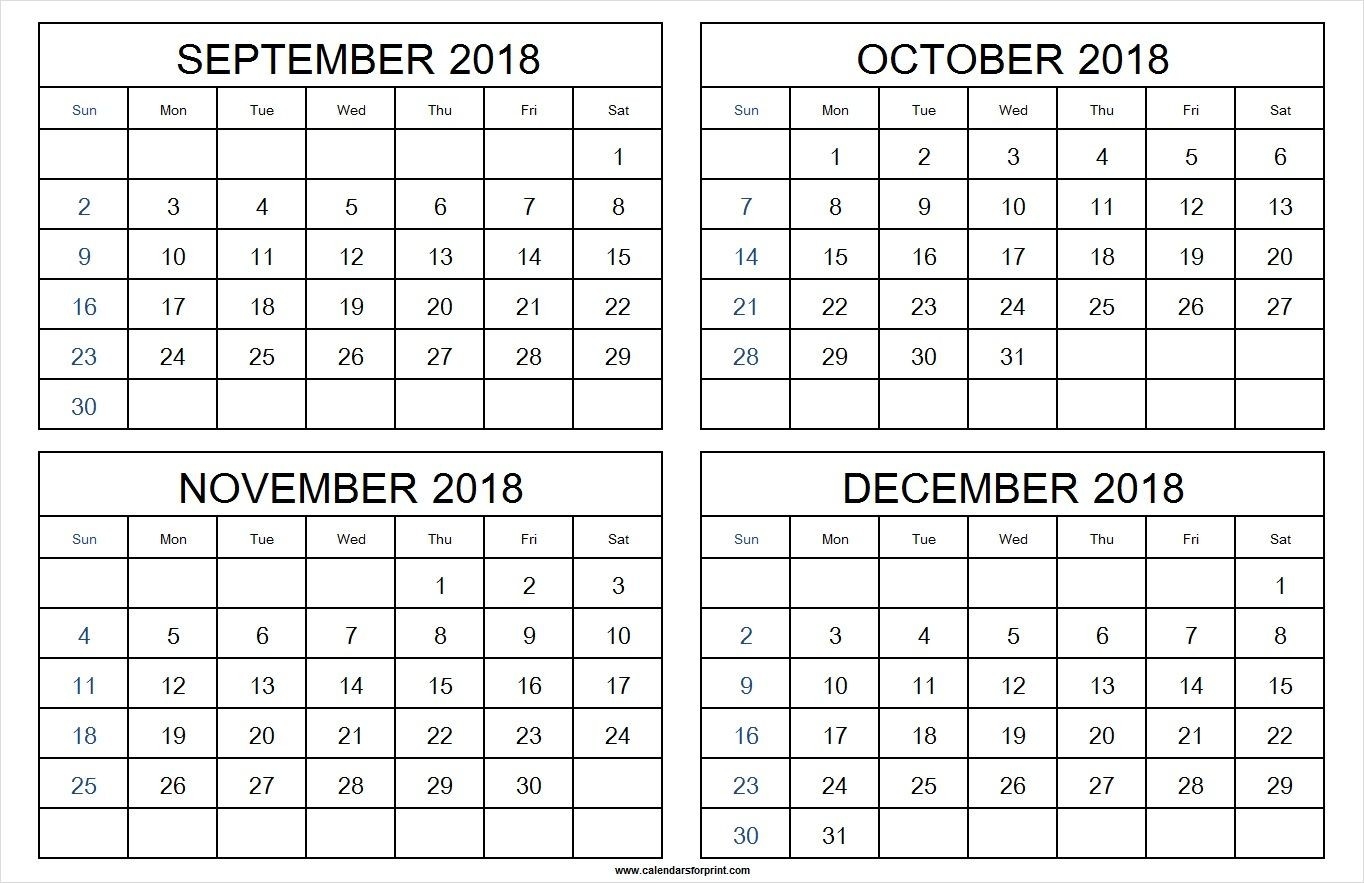 4 Month Calendar For September To December 2018 | April 2019-4 Month Calendar Template