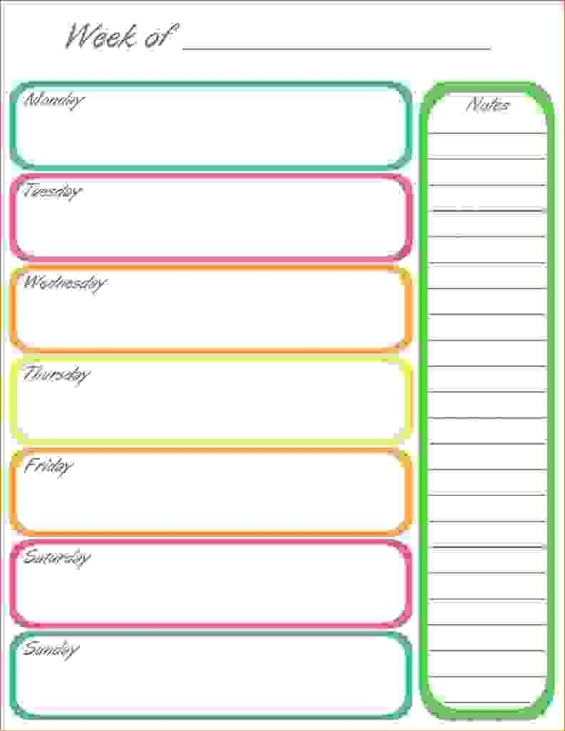 7 Free Weekly Planner Template Memo Formats Ripping Day-7 Week Calendar Template