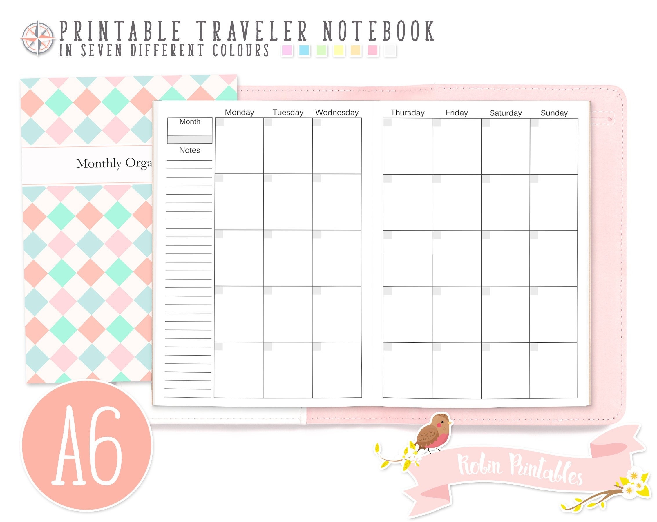 A6 Monthly Organizer Traveler Notebook Refill 4 X 6 Printable Tn Pdf  Download For Personal Use Month Planner, Schedule, Monthly Plan Inserts-4X6 Monthly Printable Planner Calendar