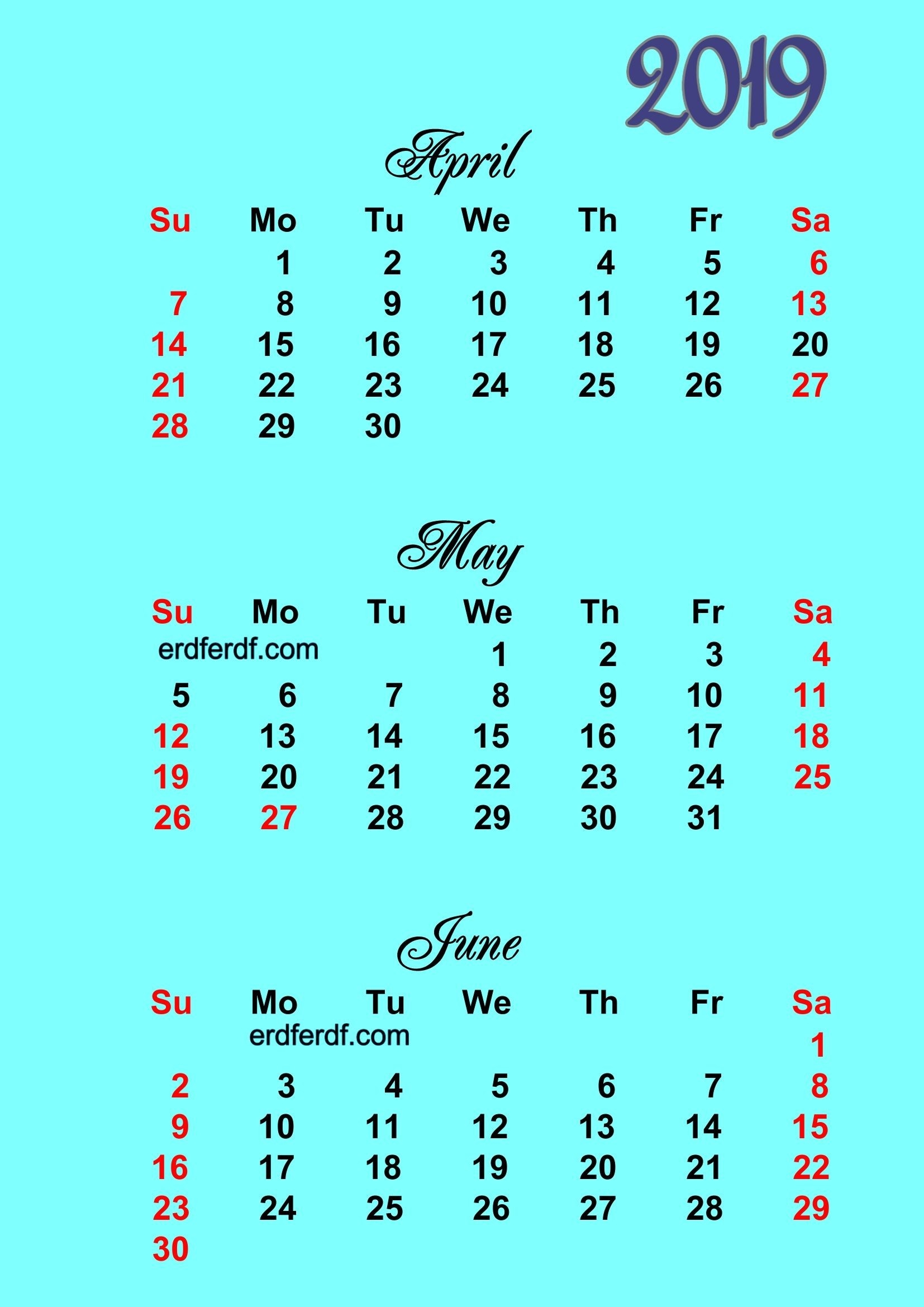 April May June Printable Calendar 2019 2 Months Per Page-Blank Calendar Template 2 Months Per Page