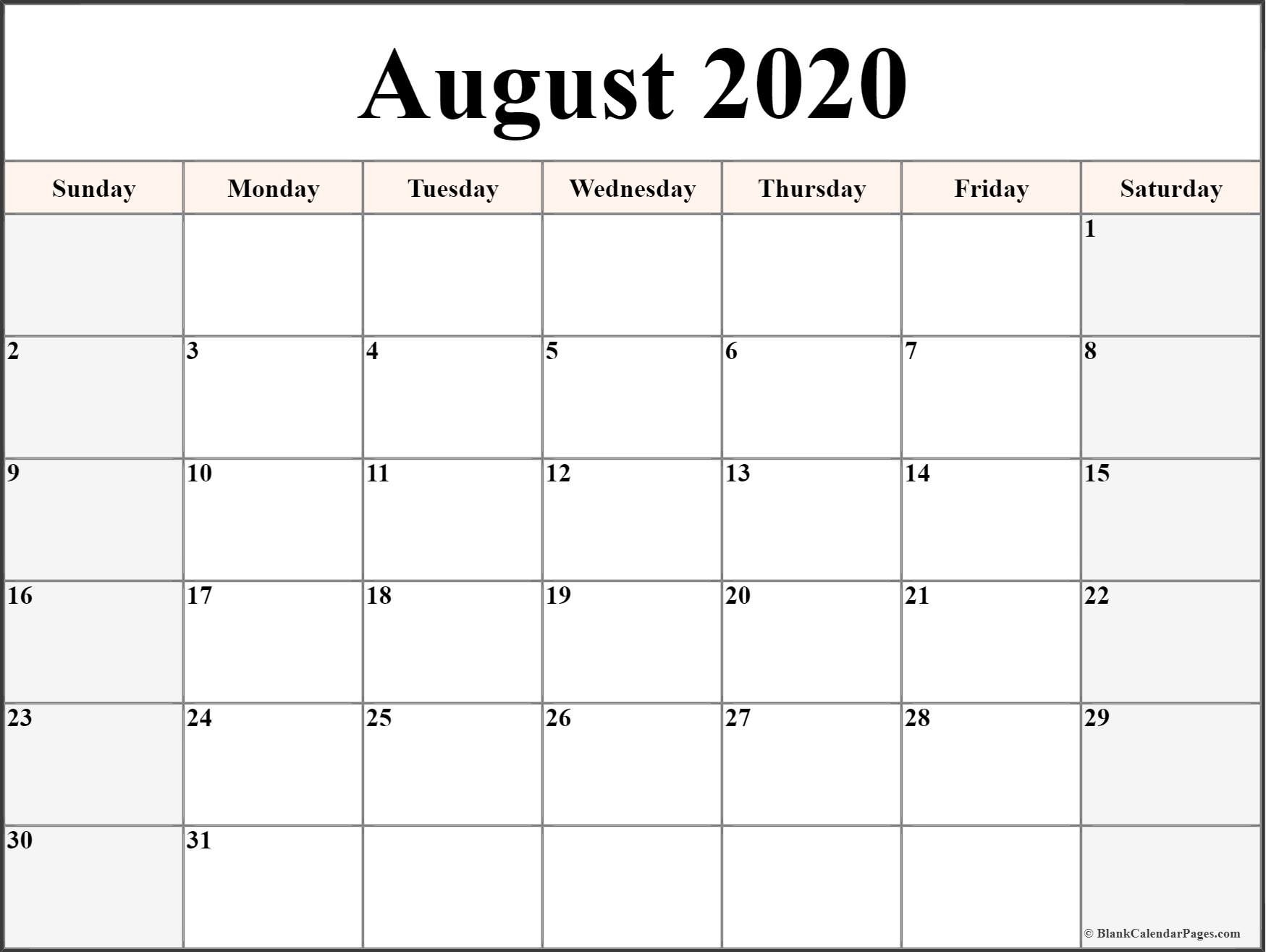 August 2020 Calendar | Free Printable Monthly Calendars-Printable Blank Monthly Calendar 2020 August