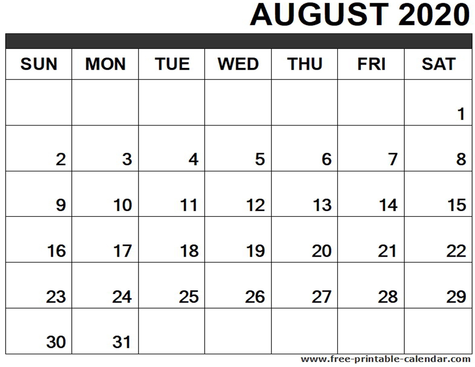 August 2020 Calendar Printable - Free-Printable-Calendar-Free Printable Monthly Calendar August 2020